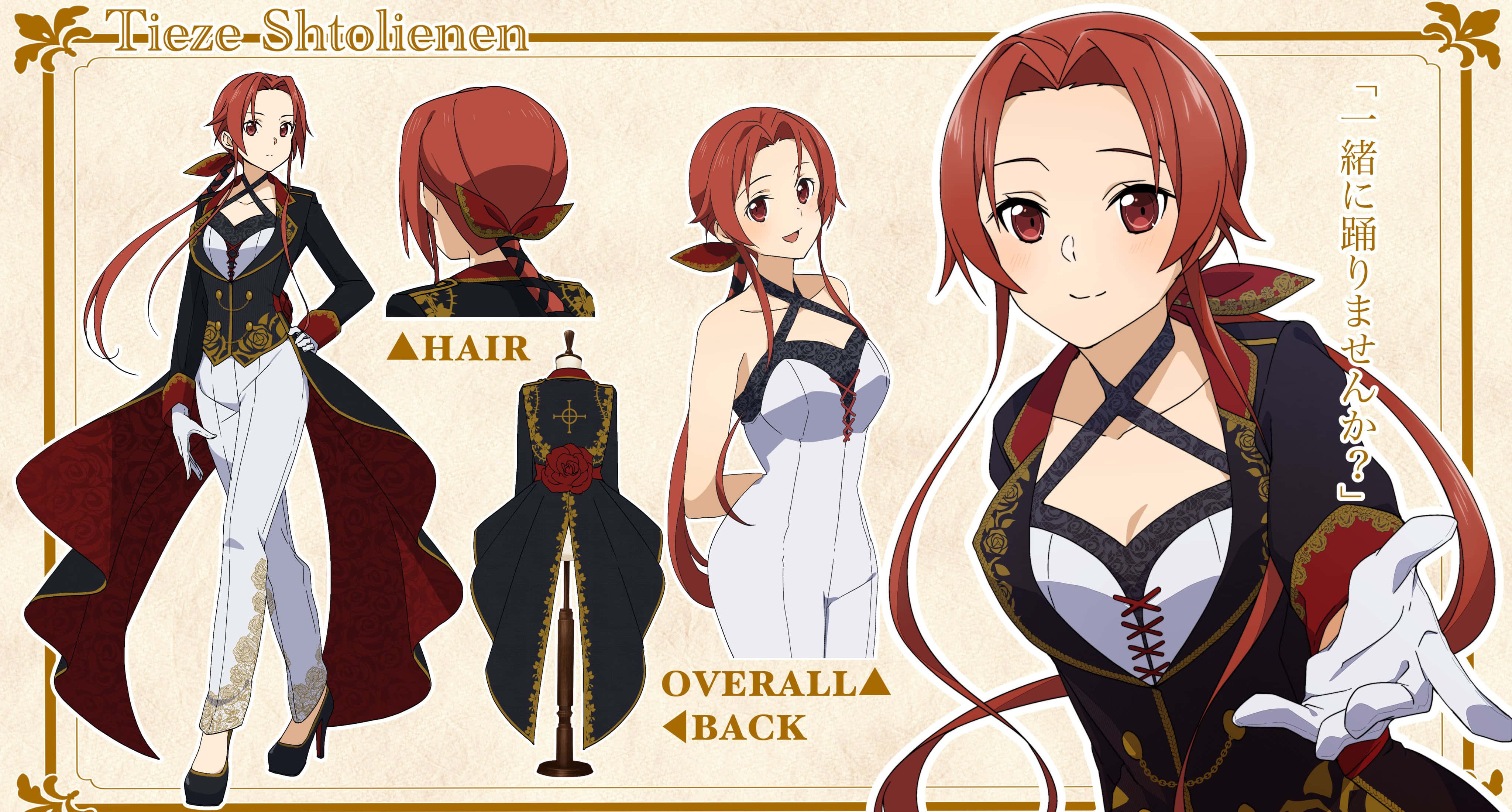 Tiese Shtolienen, red hair, black and white attire, 4K Desktop Wallpaper