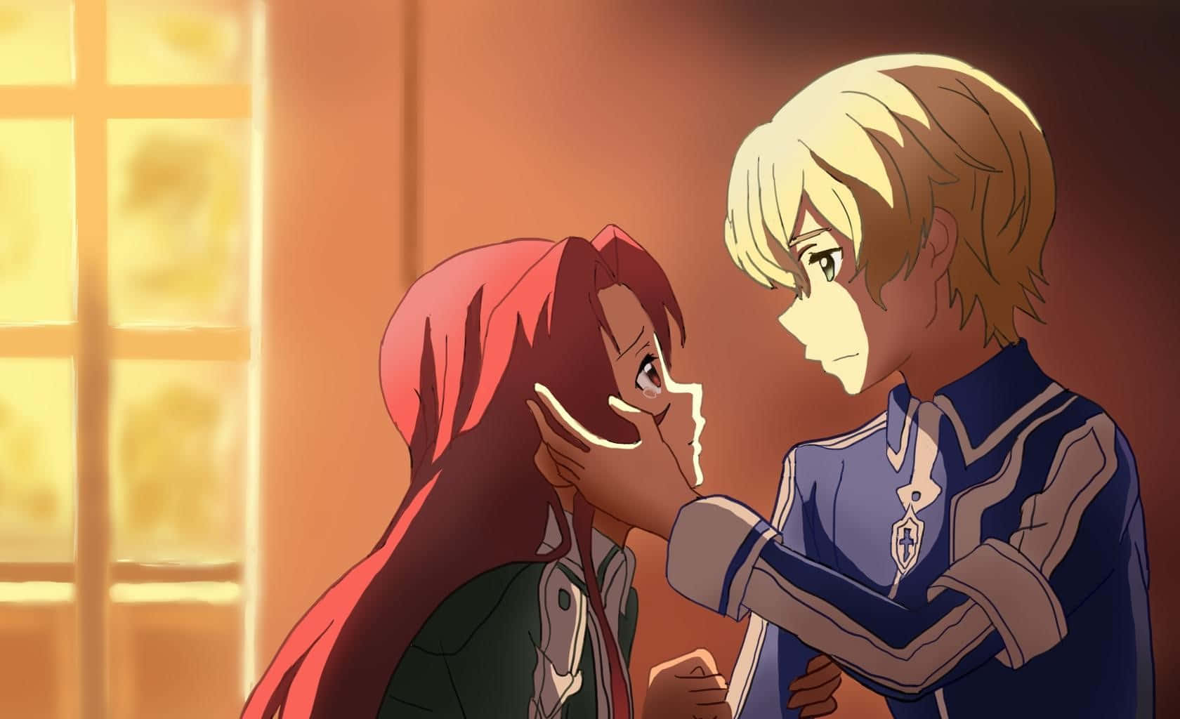 Tiese Shtolienen, blonde knight, red-haired girl, HD Desktop Wallpaper