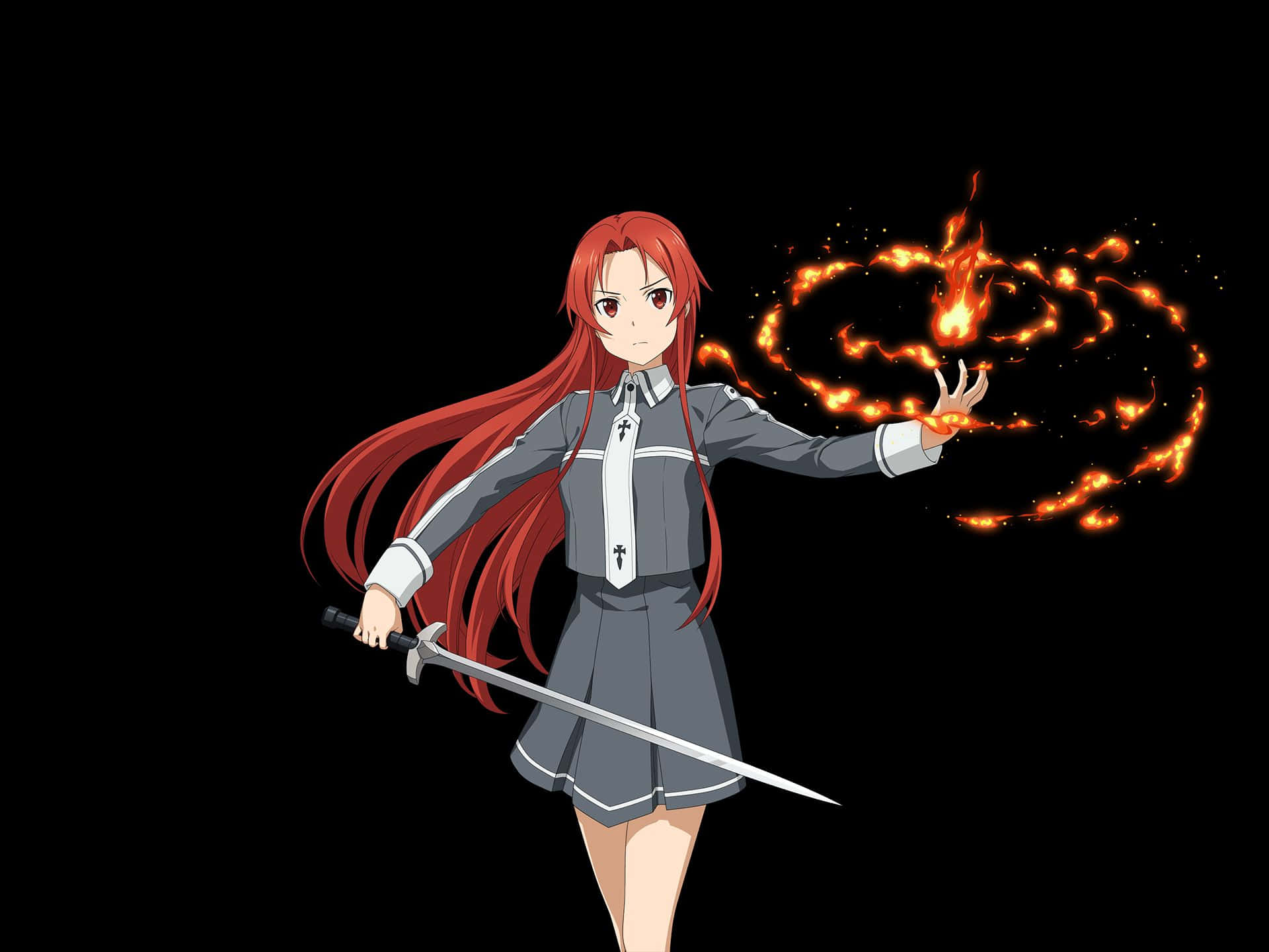Tiese Shtolienen, red-haired anime girl, grey school uniform, Full HD Desktop Wallpaper