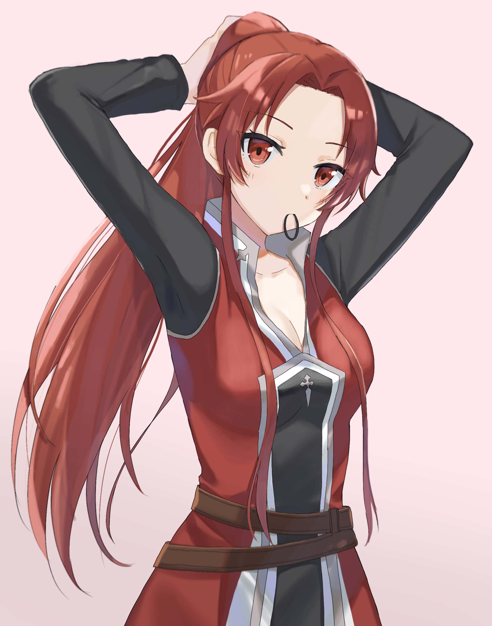 Tiese Shtolienen, red-haired anime girl, red and black outfit, Full HD Phone Wallpaper
