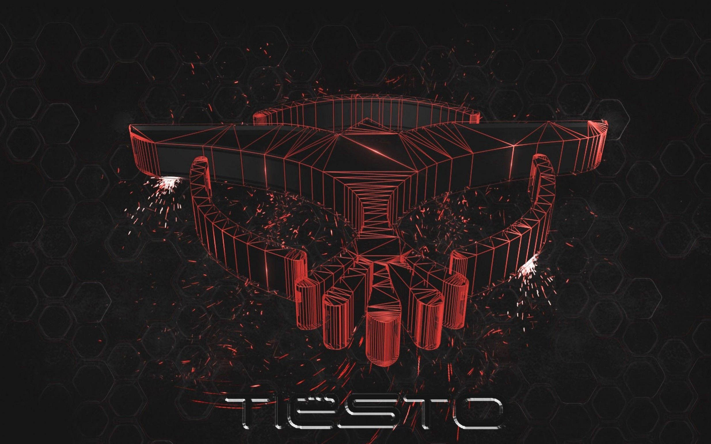 Tiesto, Dark 3D Logo, glowing red wireframe, Full HD Desktop Wallpaper