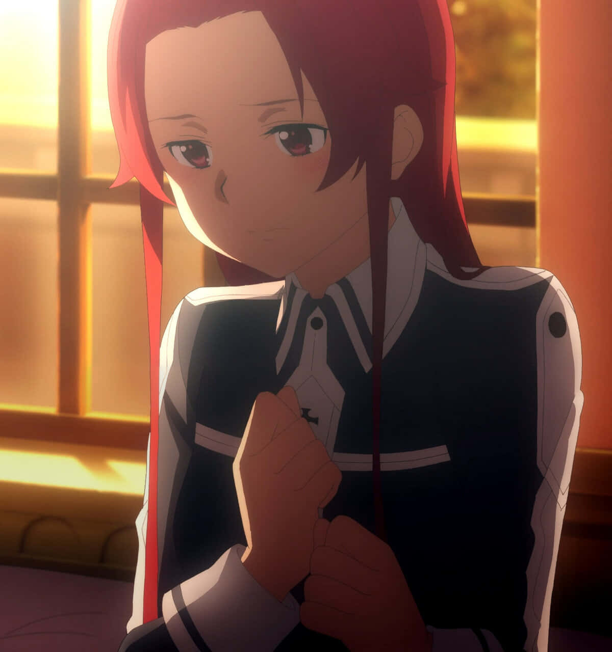 Tiese Shtolienen, red-haired anime girl, black and white uniform, HD Phone Wallpaper