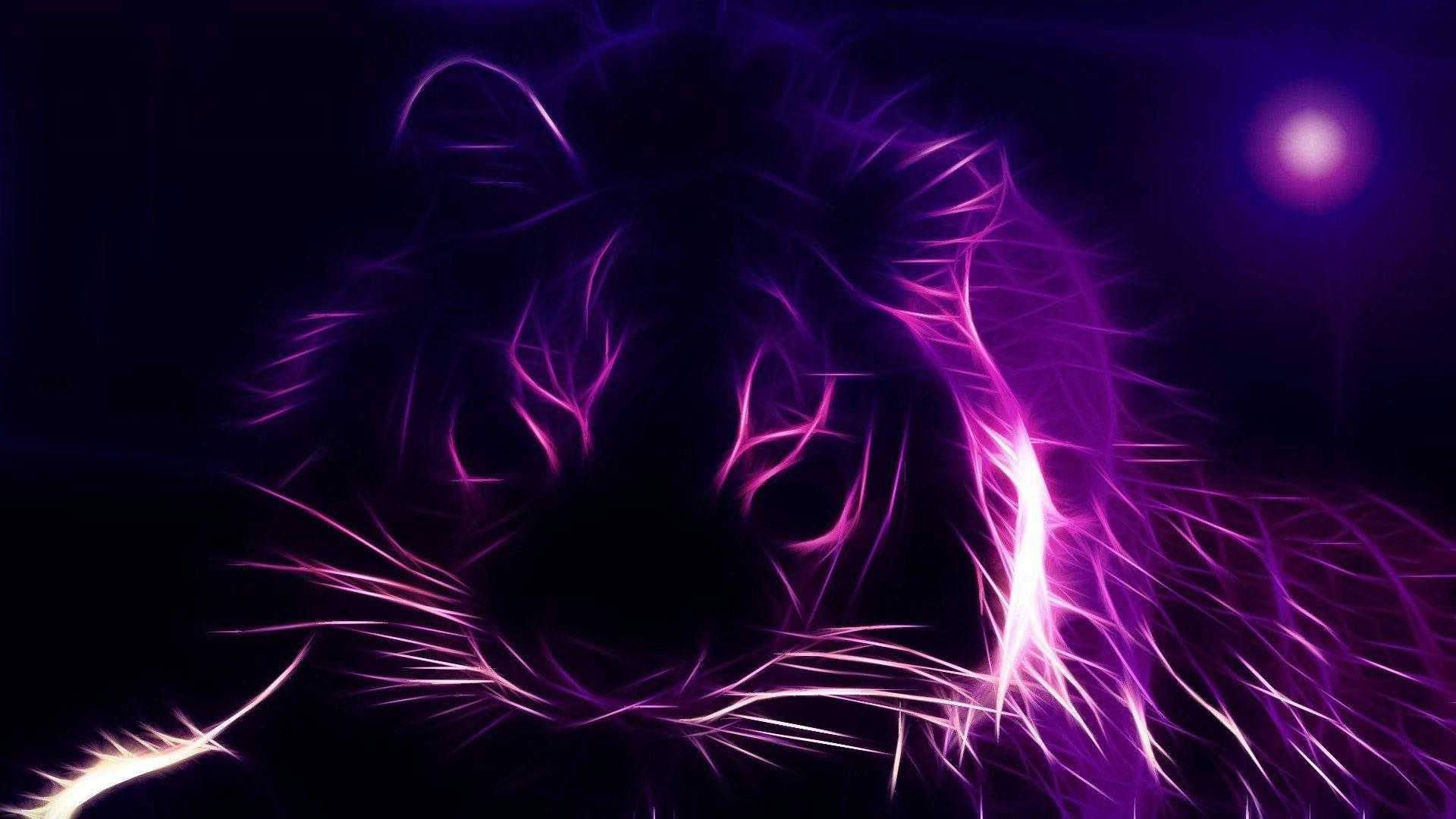 purple tiger, glowing purple tiger head, electric fur lines, Full HD Desktop Wallpaper