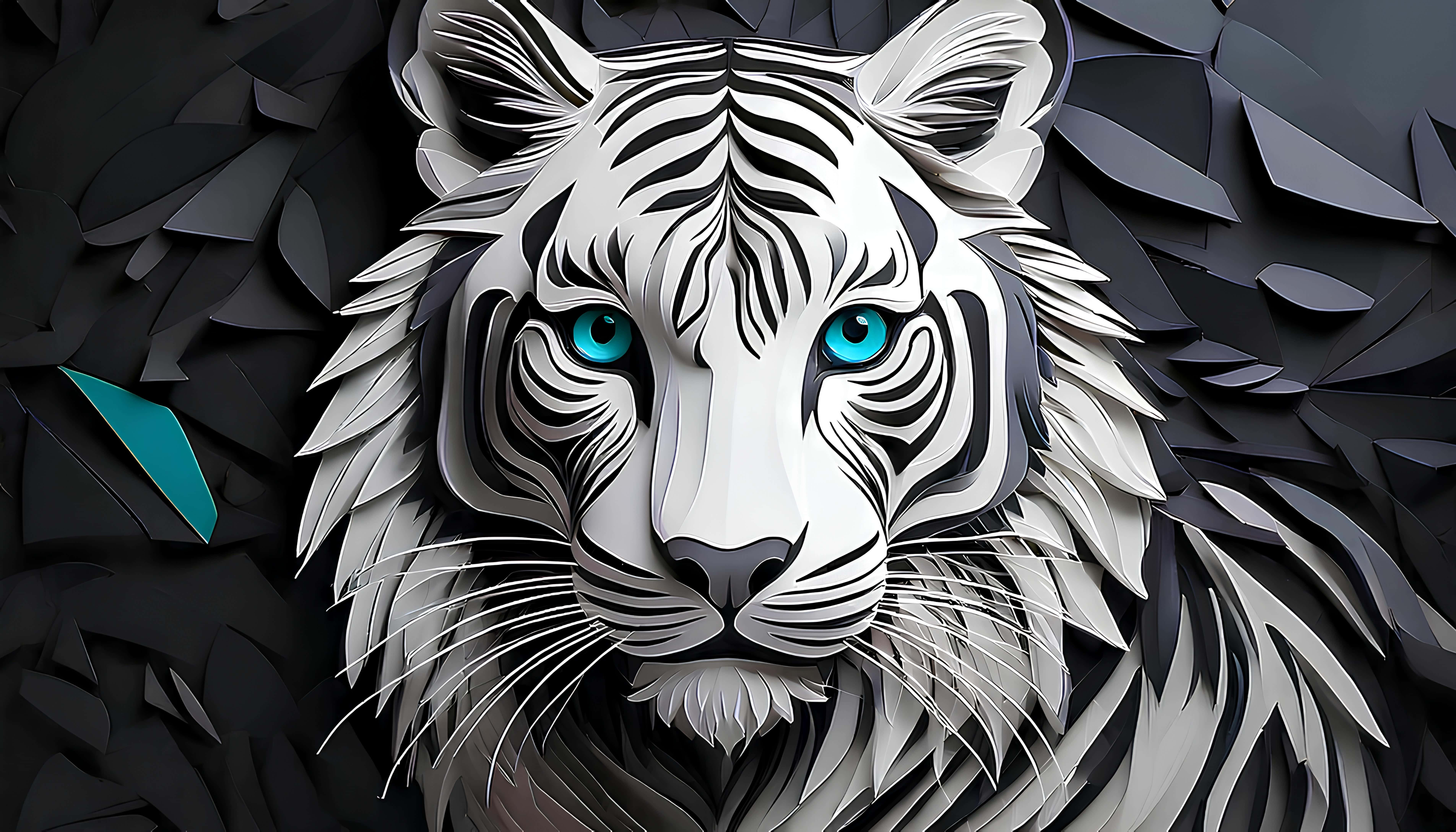 white tiger, piercing blue eyes, textured black background, 5K Desktop Wallpaper