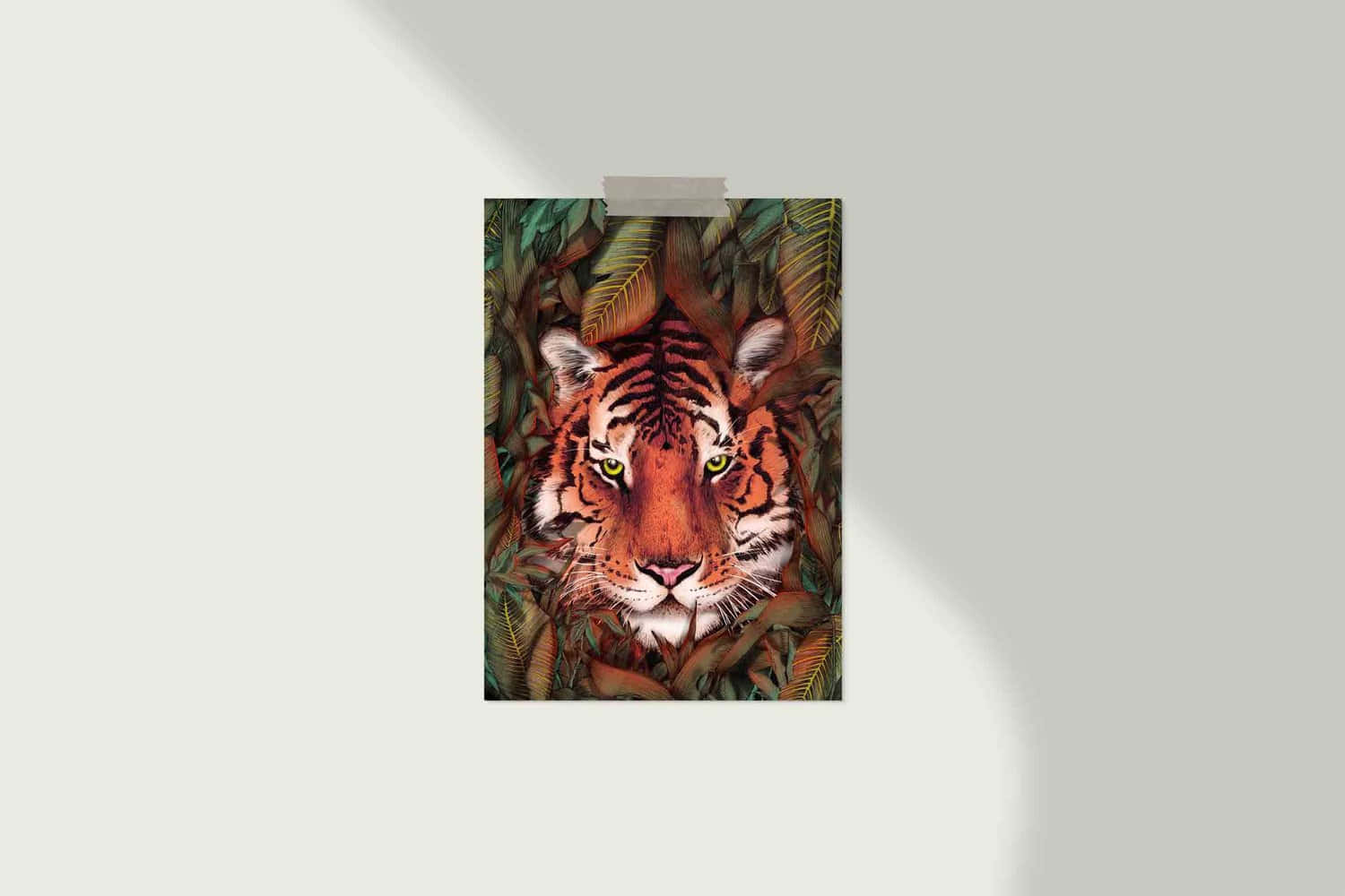 tiger face, glowing yellow eyes, dense green foliage, HD Desktop Wallpaper