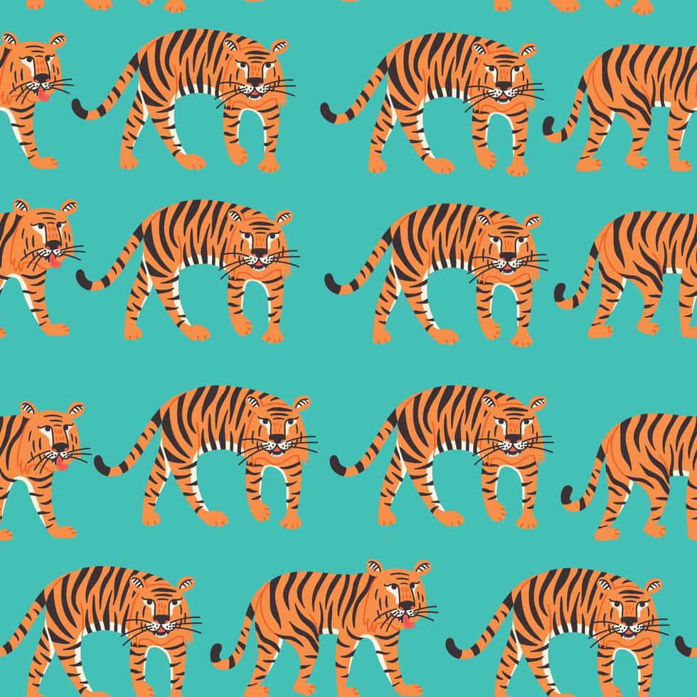 tiger pattern aesthetic, cartoon tigers, orange stripes, SD Desktop Wallpaper