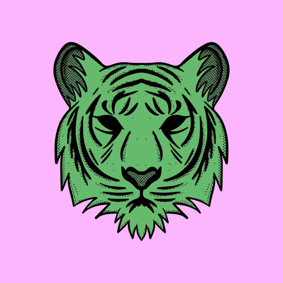 green tiger, black outlines, dot shading, SD Desktop Wallpaper
