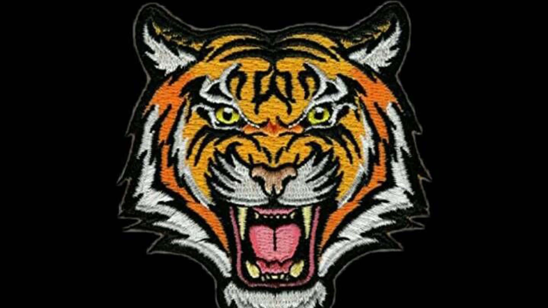 Tiger Face, embroidered tiger head patch, glowing eyes, Full HD Desktop Wallpaper