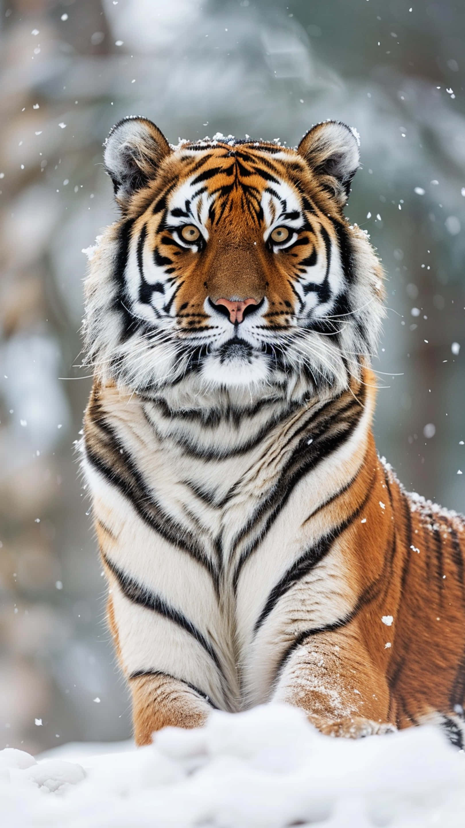 tiger, orange stripes, snowflakes, 2K Phone Wallpaper