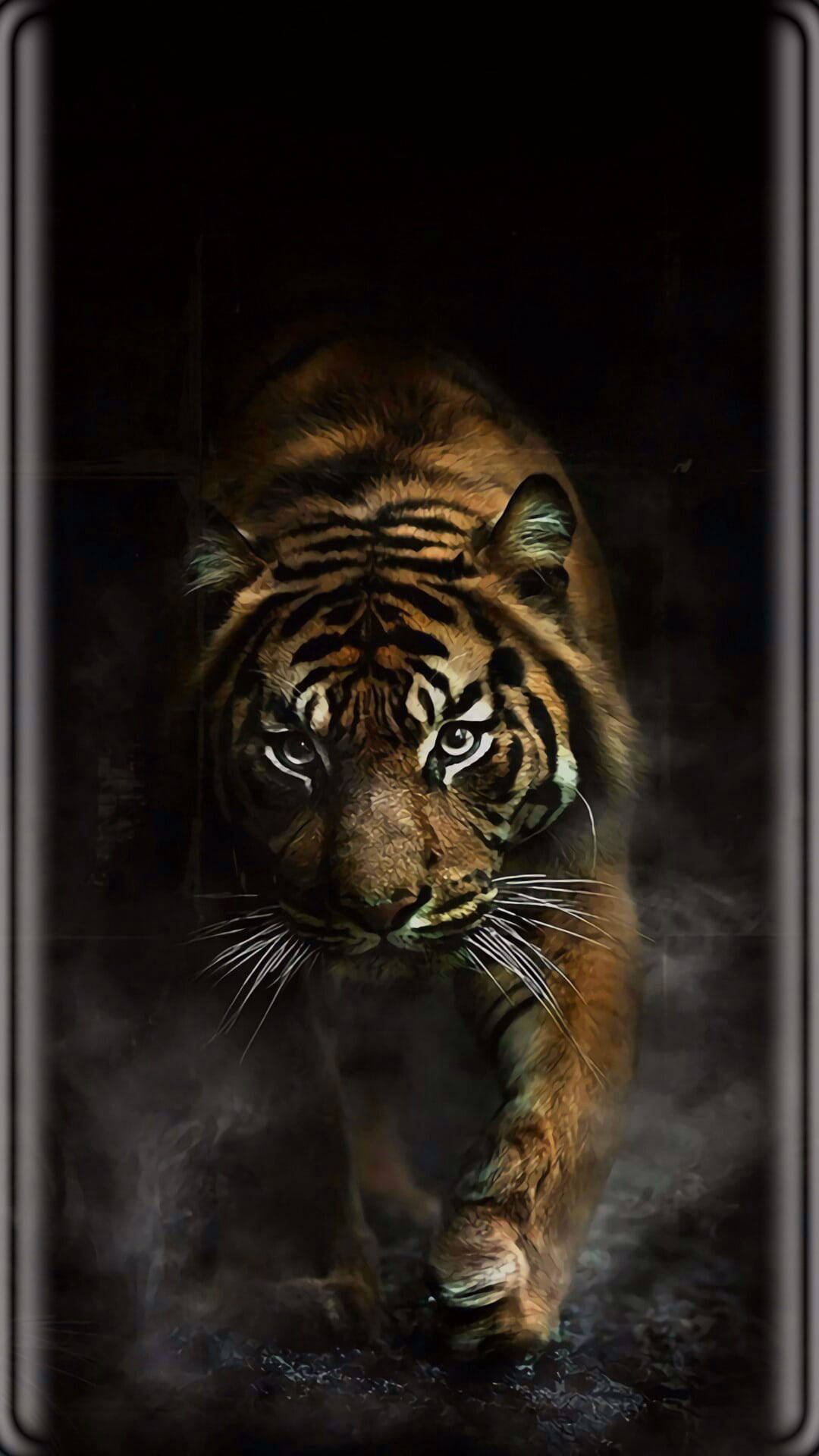 tiger, black tiger stripes, glowing eyes, Full HD Phone Wallpaper
