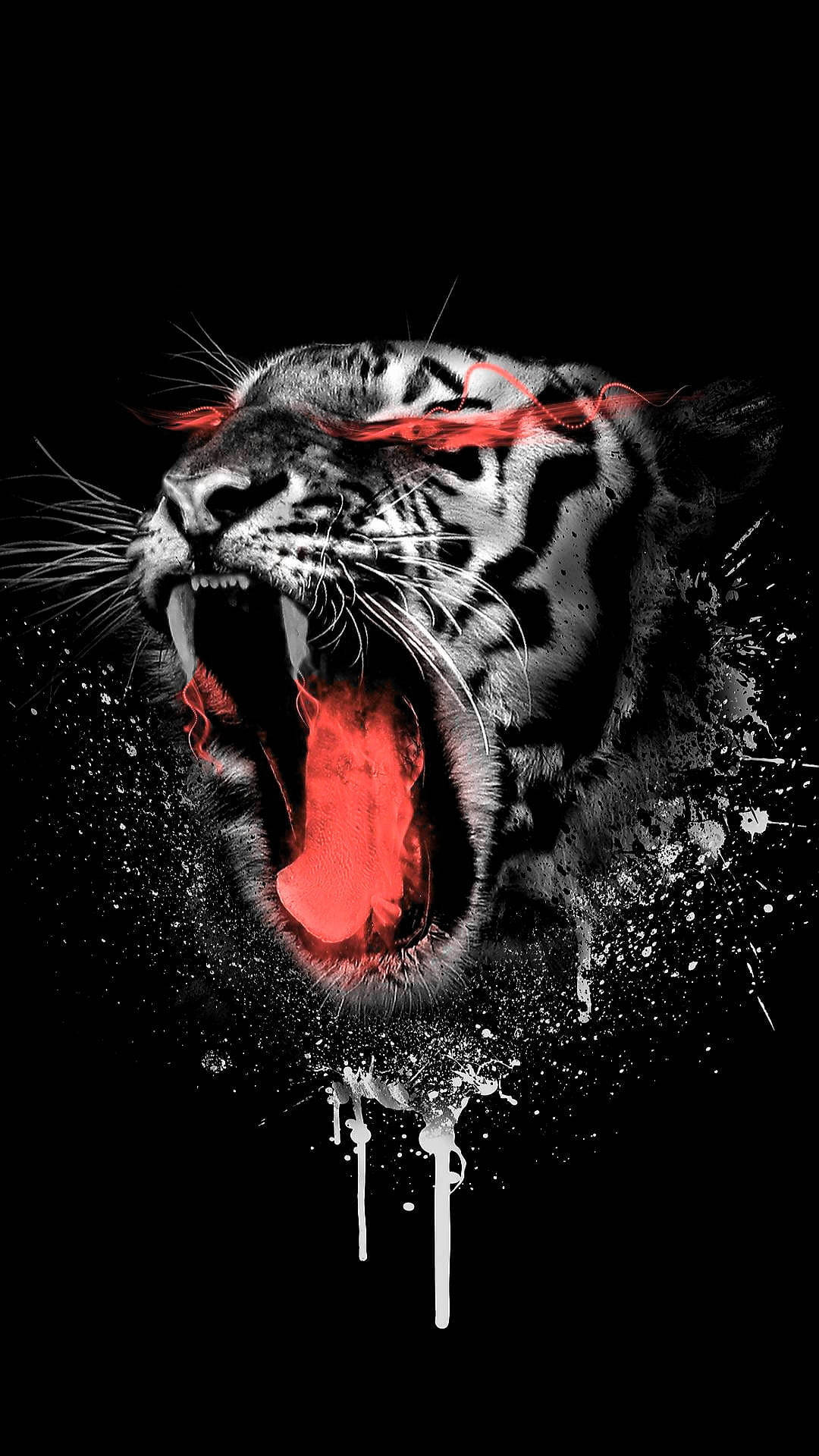 Black Tiger, red eyes, roaring tiger head, Full HD Phone Wallpaper