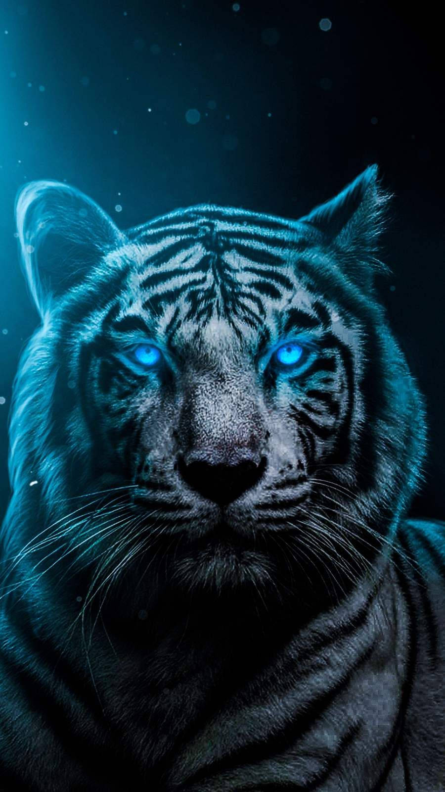 blue eyes, white tiger, glowing blue eyes, HD Phone Wallpaper