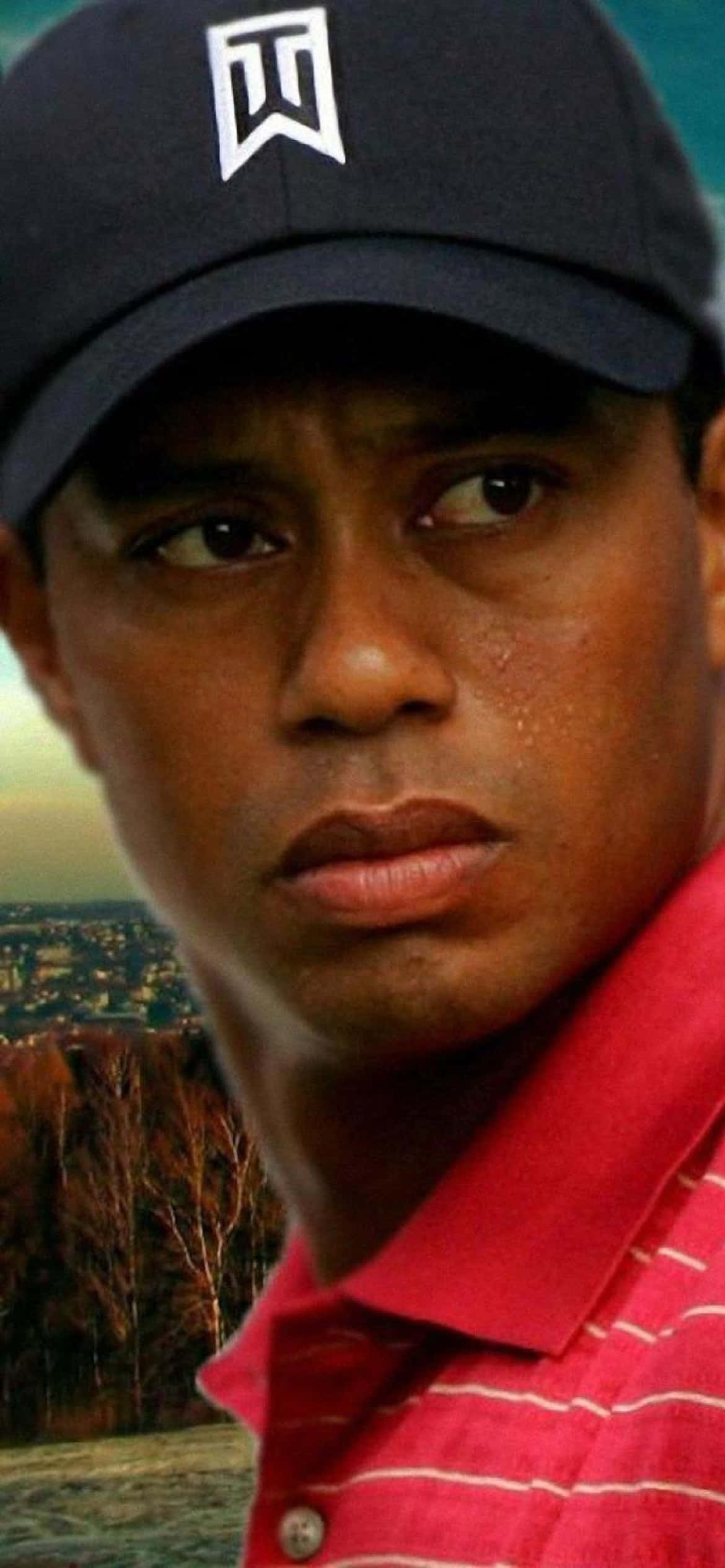 Tiger Woods, navy cap, red striped polo, Full HD Phone Wallpaper