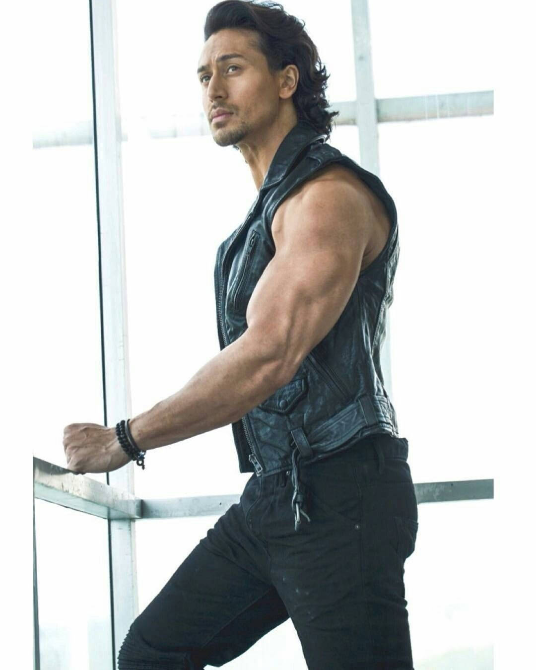 Tiger Shroff, leather vest, black, HD Phone Wallpaper