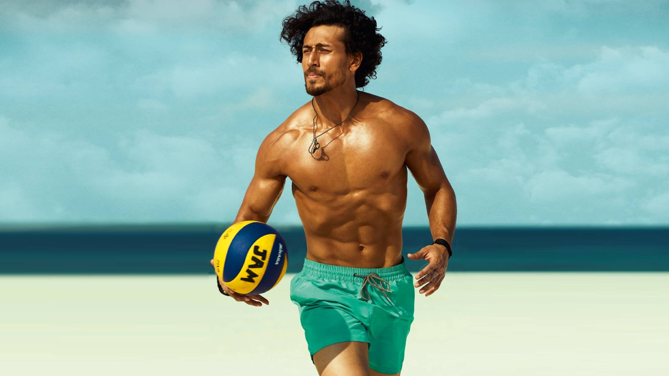 Tiger Shroff, beach, cloudy sky, Full HD Desktop Wallpaper