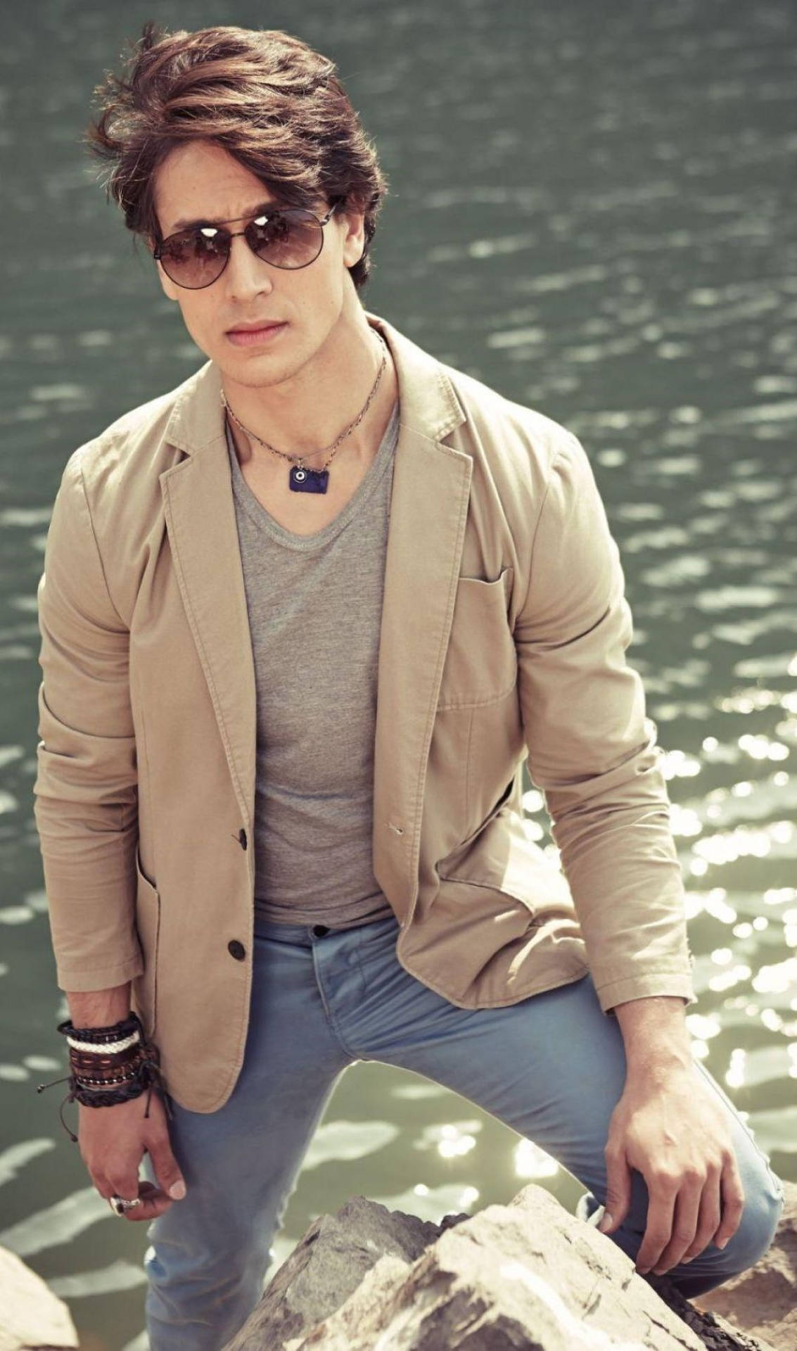 Tiger Shroff, sunglasses, beige blazer, Full HD Phone Wallpaper