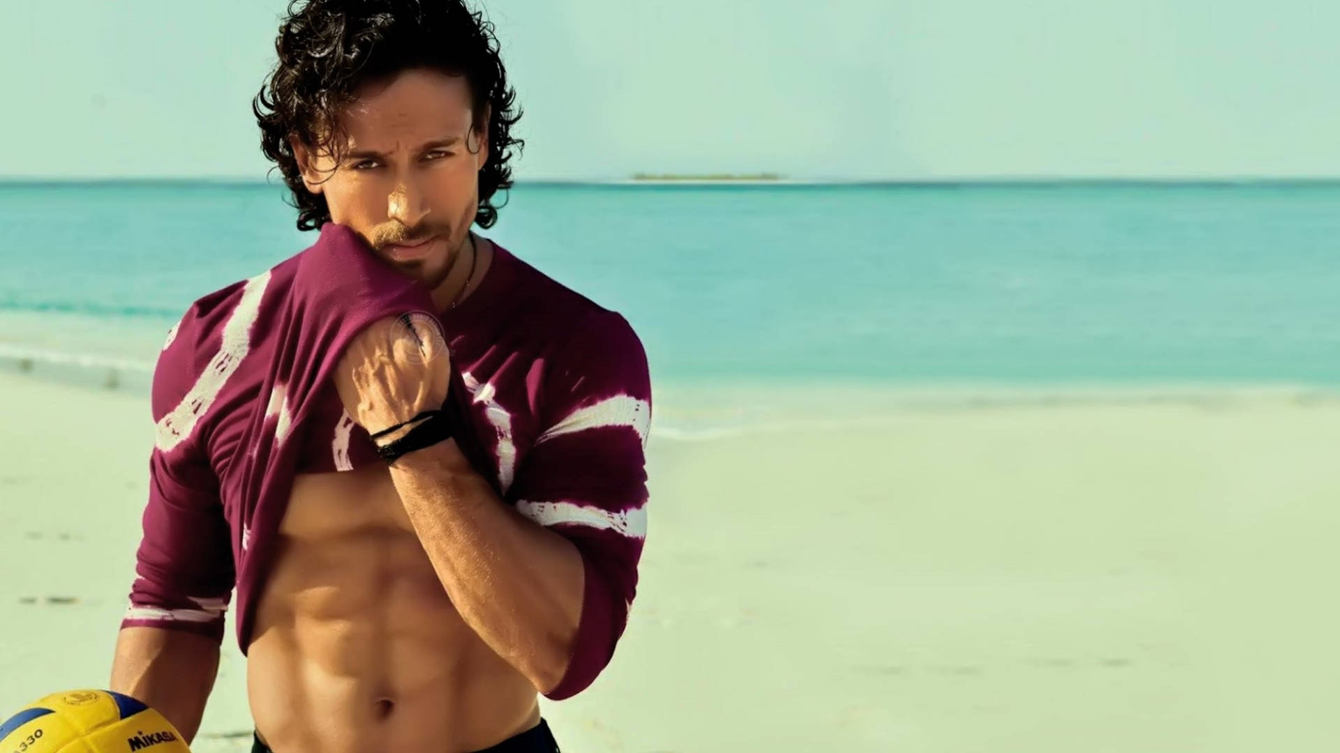 Tiger Shroff, beach volleyball, sandy beach, Full HD Desktop Wallpaper