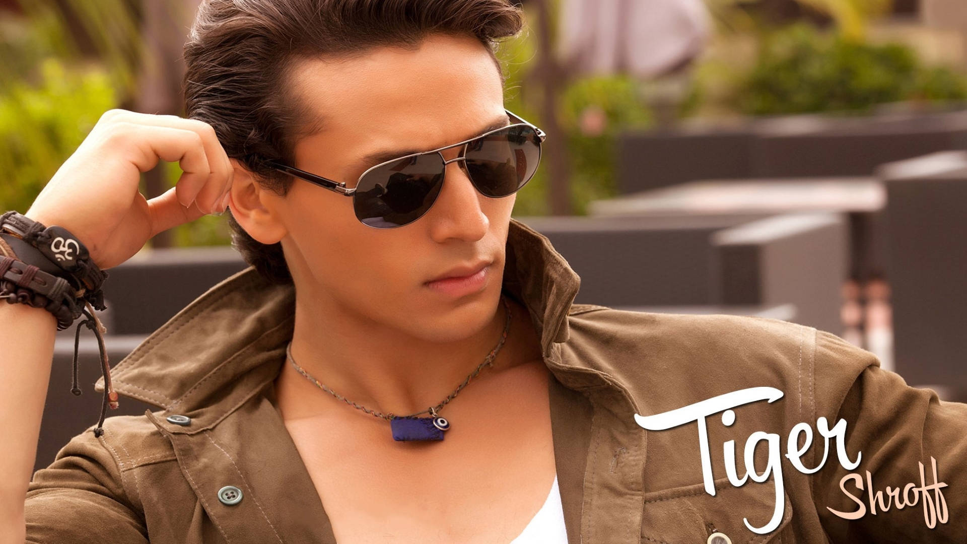 Tiger Shroff, aviator sunglasses, brown jacket, Full HD Desktop Wallpaper