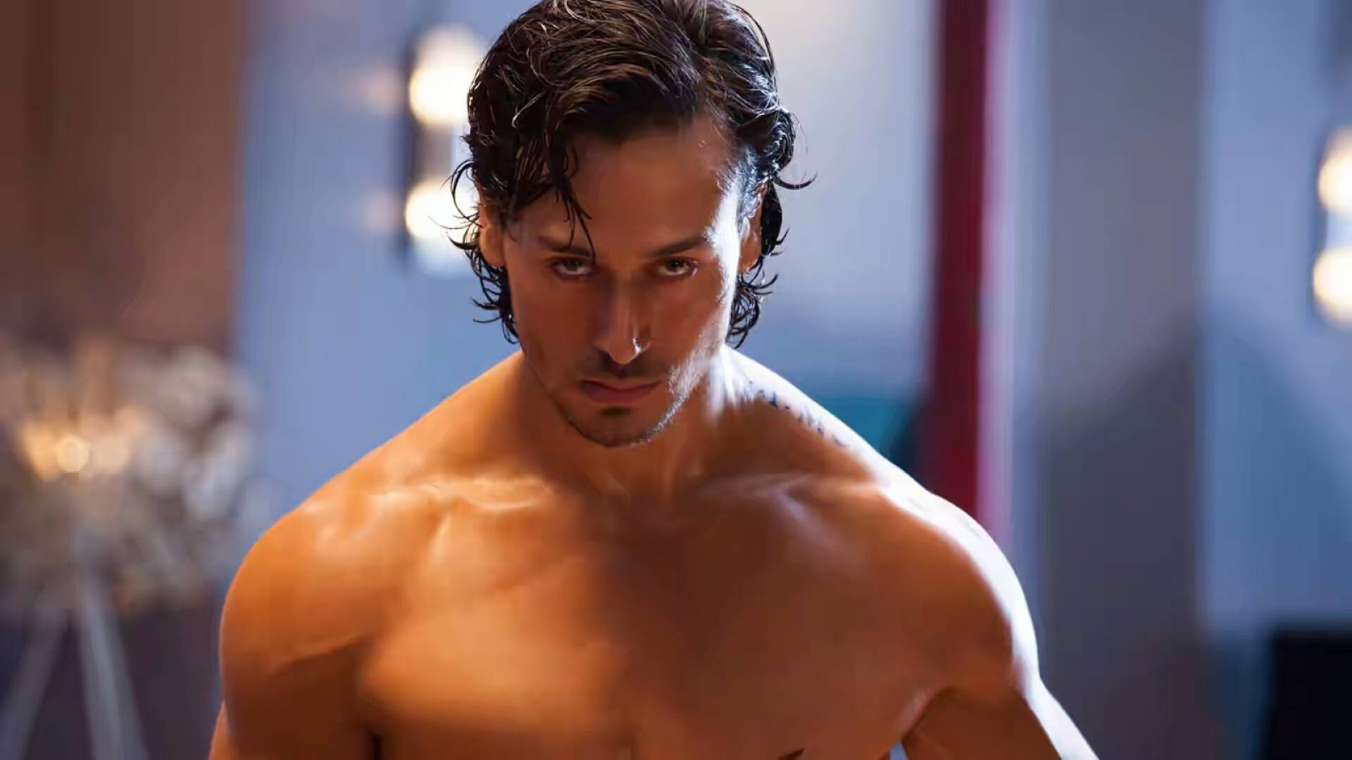 Tiger Shroff, long haired, shirtless, Full HD Desktop Wallpaper