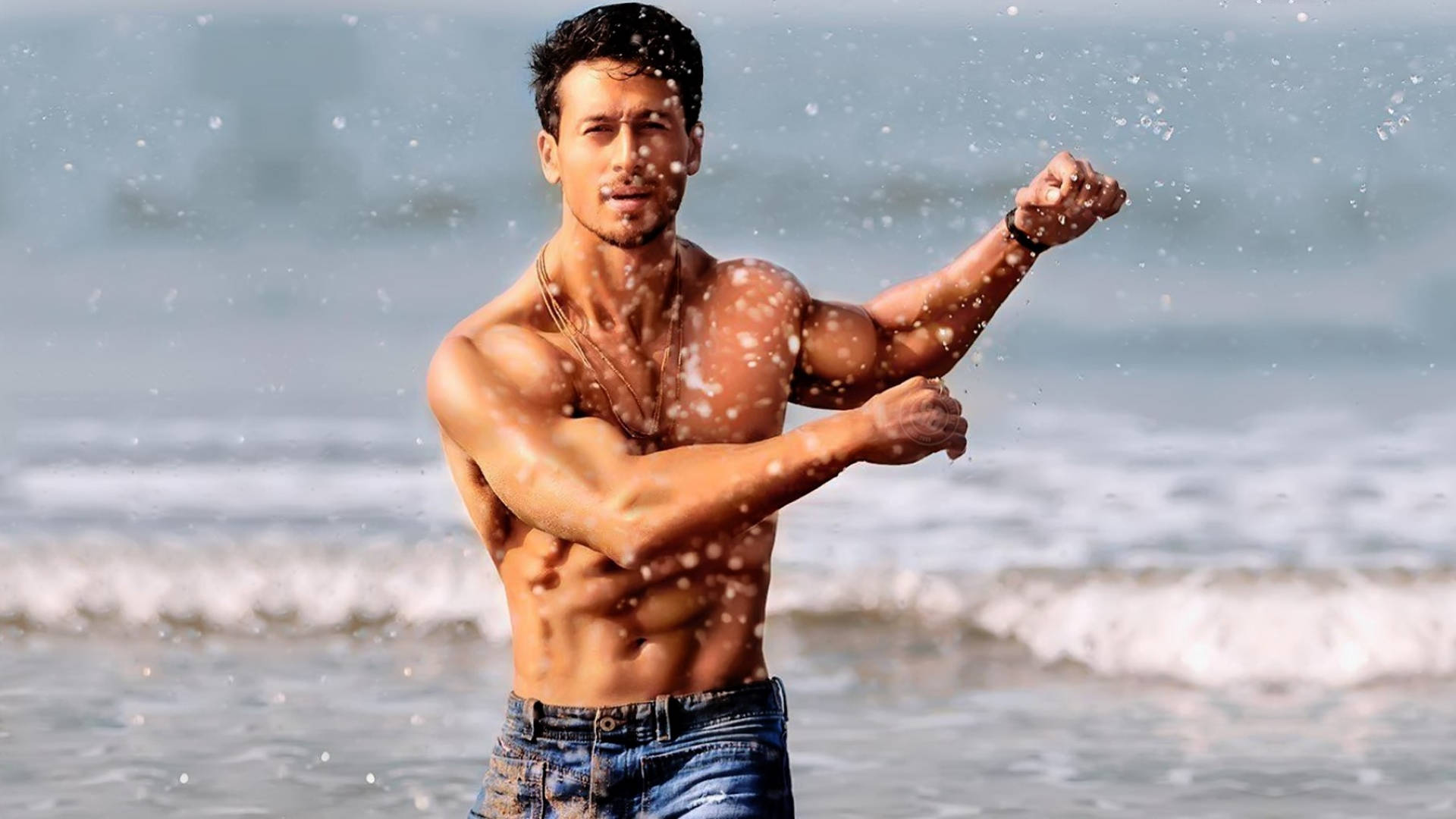 Tiger Shroff, beach, ocean water, Full HD Desktop Wallpaper