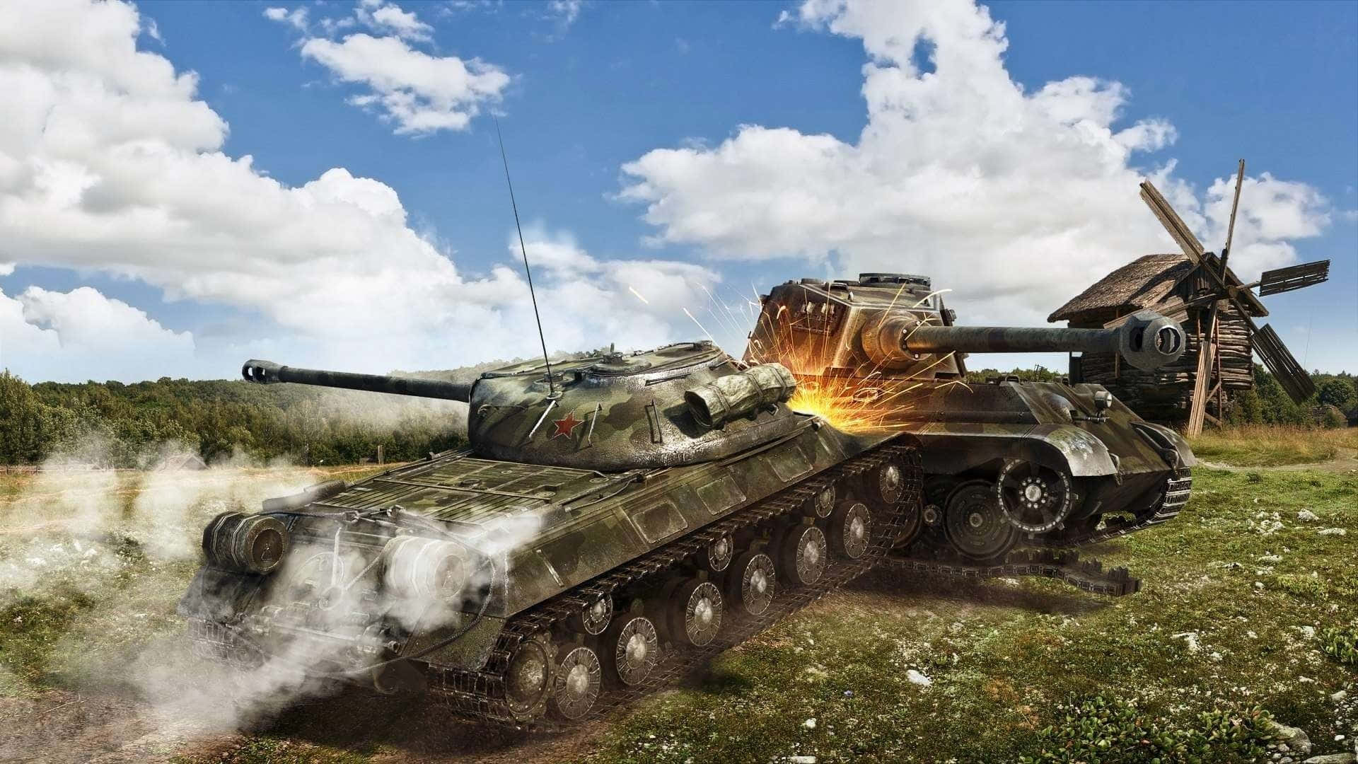 Tiger Tank, grassy field, bright blue sky, Full HD Desktop Wallpaper