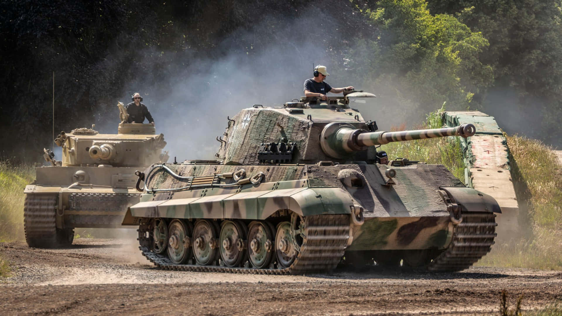 Tiger Tank, camouflaged military tanks, dusty forest clearing, Full HD Desktop Wallpaper