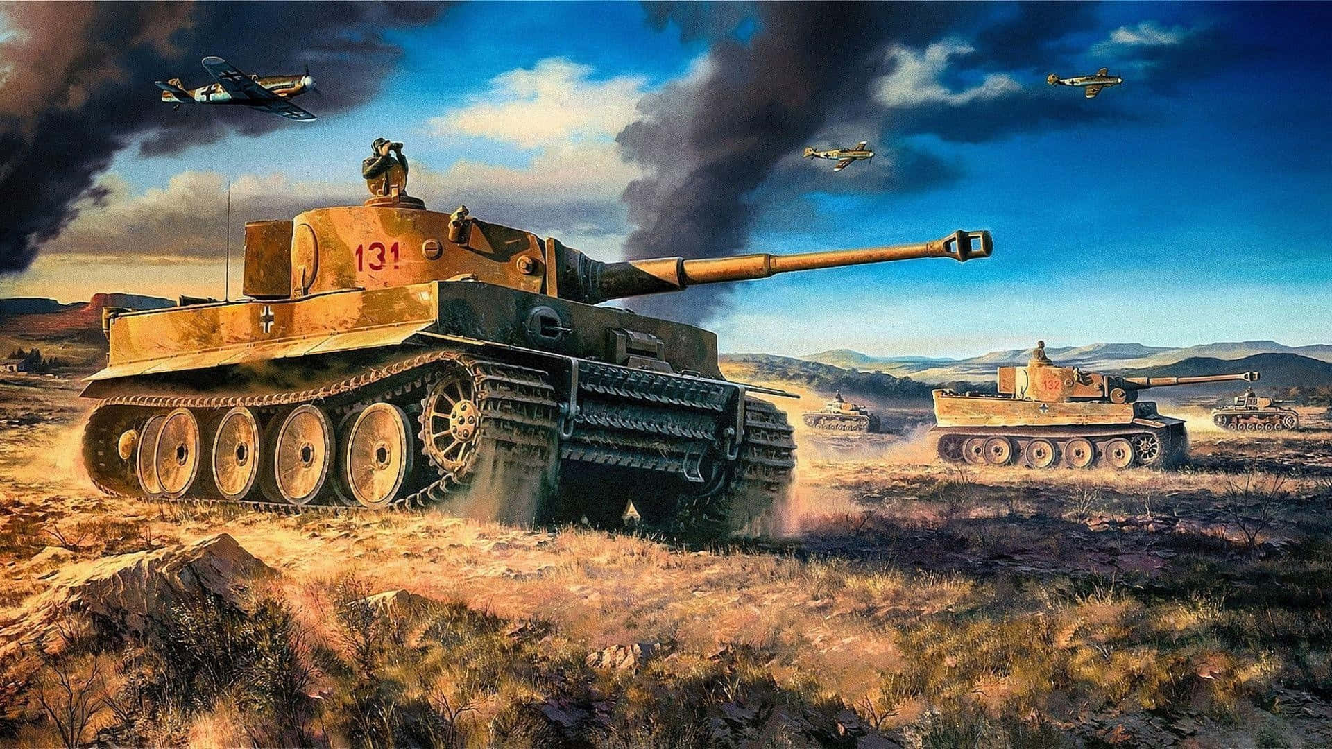 Tiger tank, 131, dusty battlefield, Full HD Desktop Wallpaper