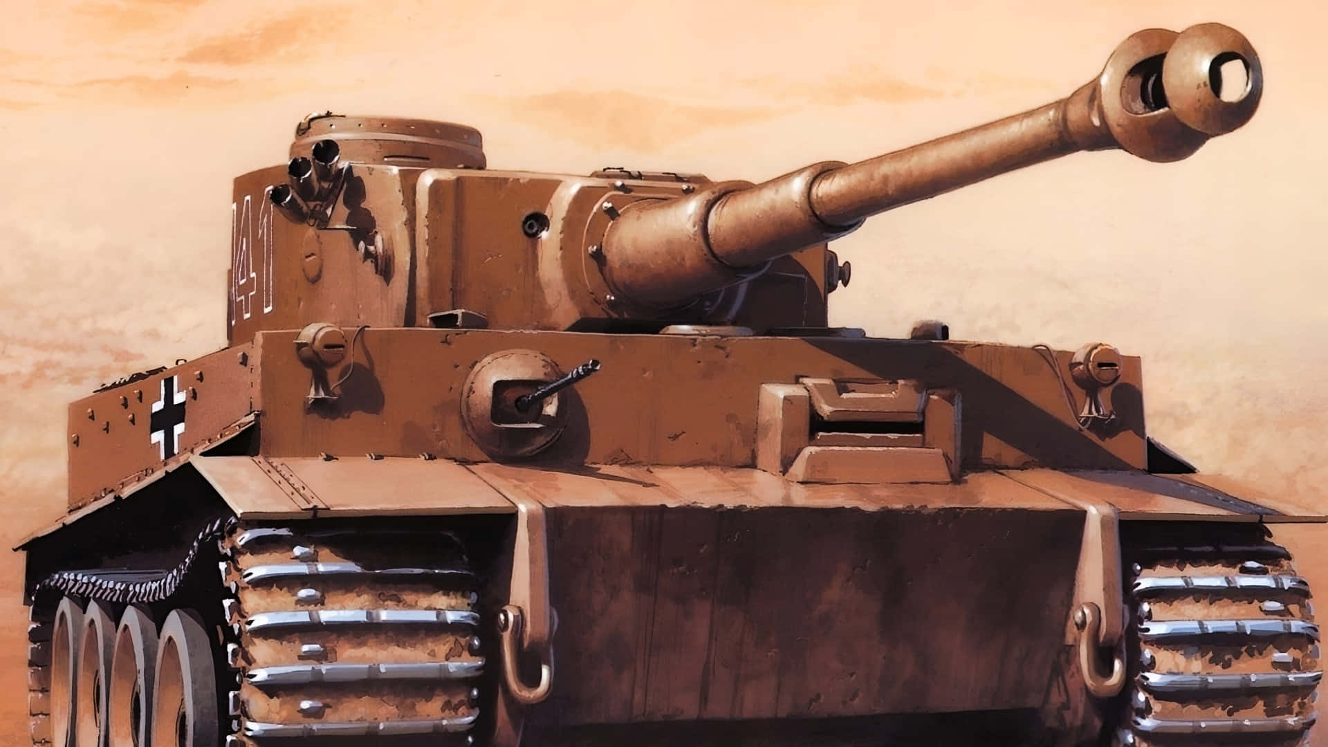 Tiger I, desert camouflage, long barrel, Full HD Desktop Wallpaper