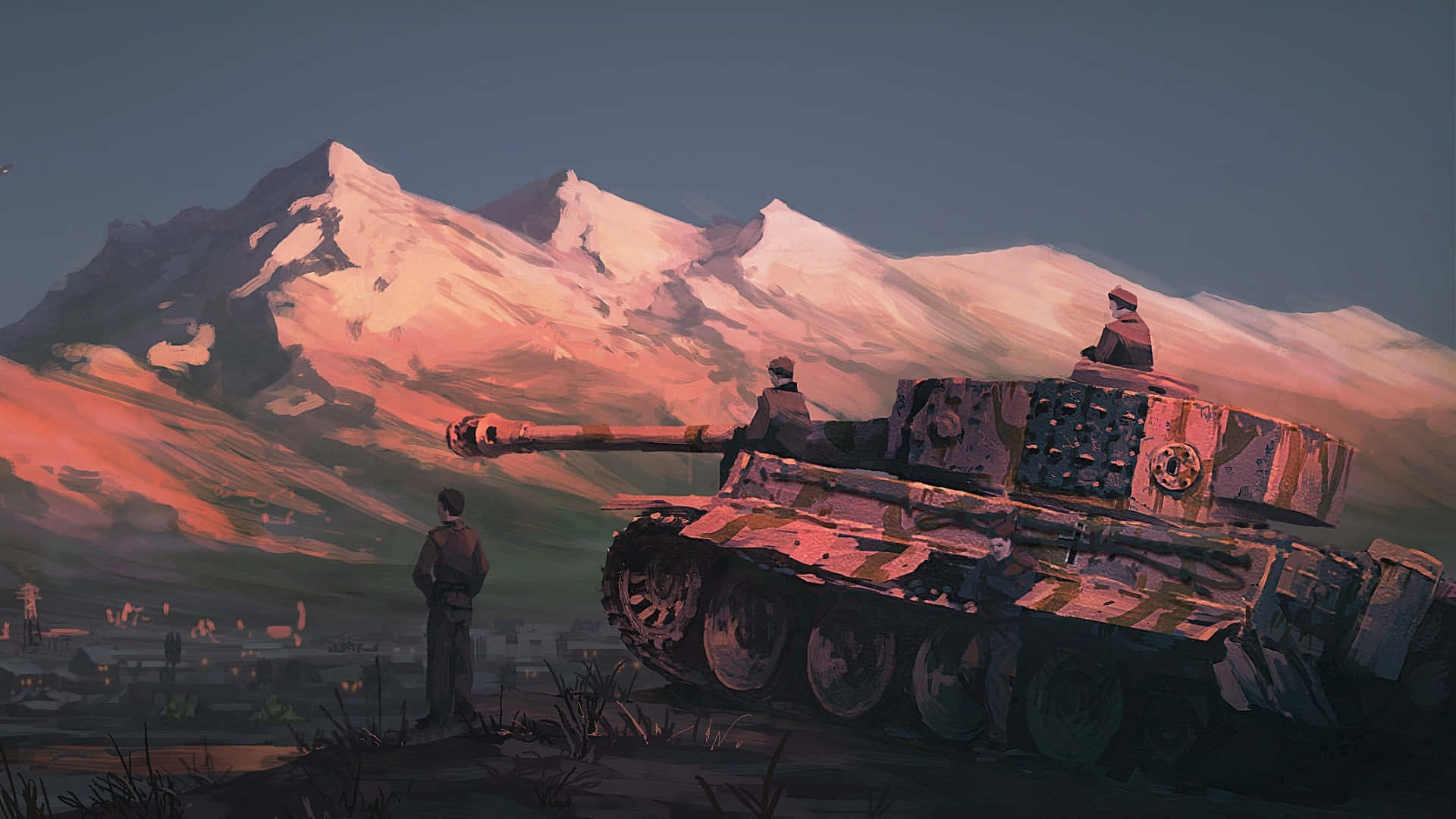 Tiger Tank, mountain landscape, snowcapped mountains, Full HD Desktop Wallpaper