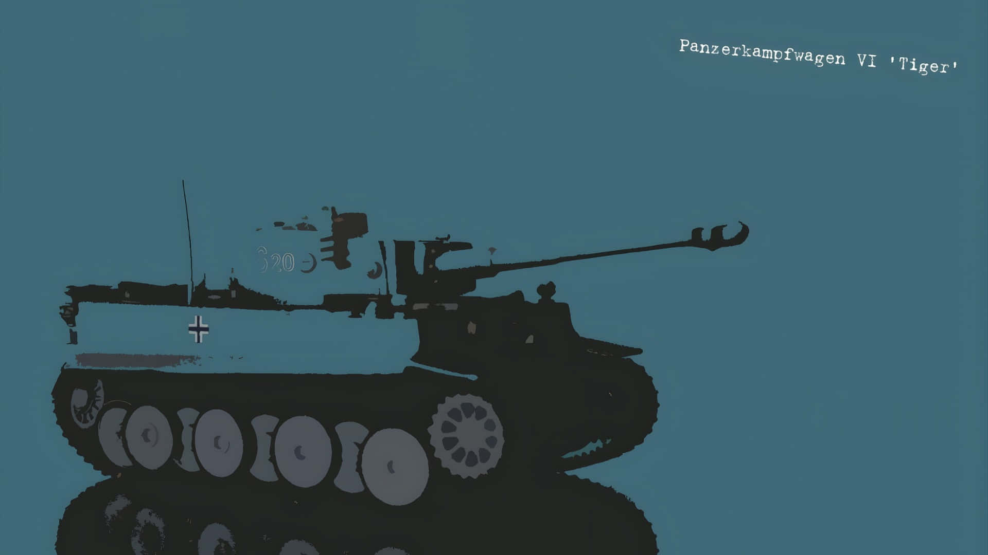 Tiger tank, cross insignia, teal background, Full HD Desktop Wallpaper