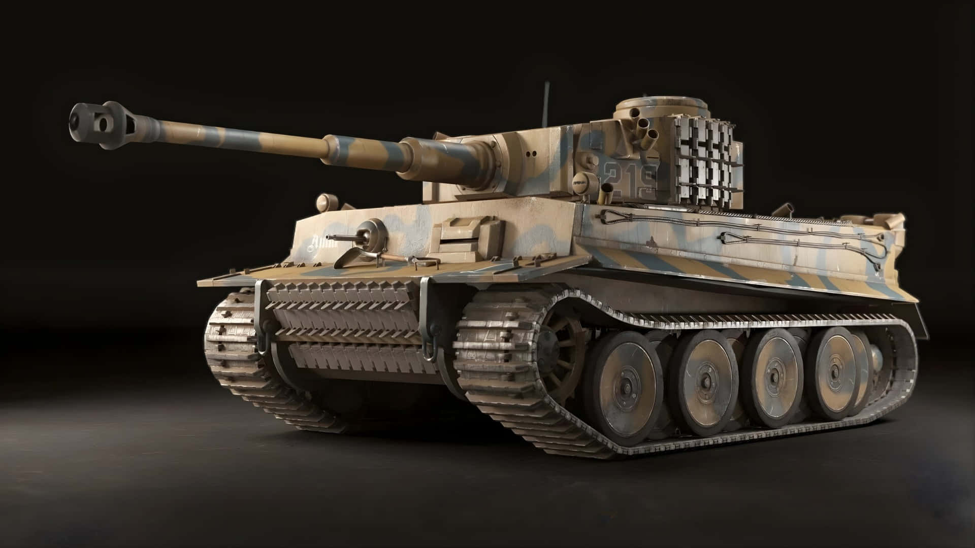 Tiger I tank, desert camouflage, dark studio background, Full HD Desktop Wallpaper