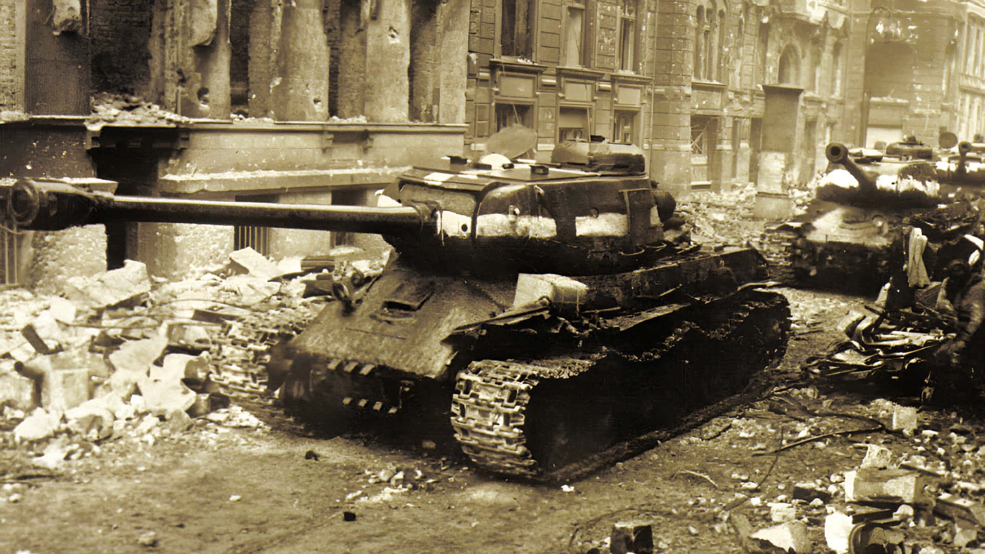 Tiger Tank, urban combat, rubble, Full HD Desktop Wallpaper