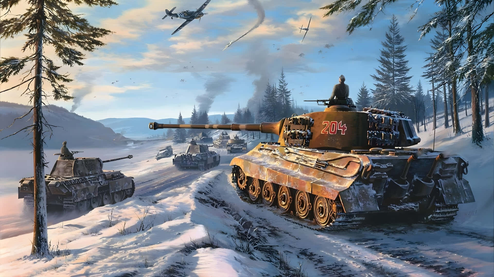 Tiger Tank, winter forest, snow-covered tanks, Full HD Desktop Wallpaper