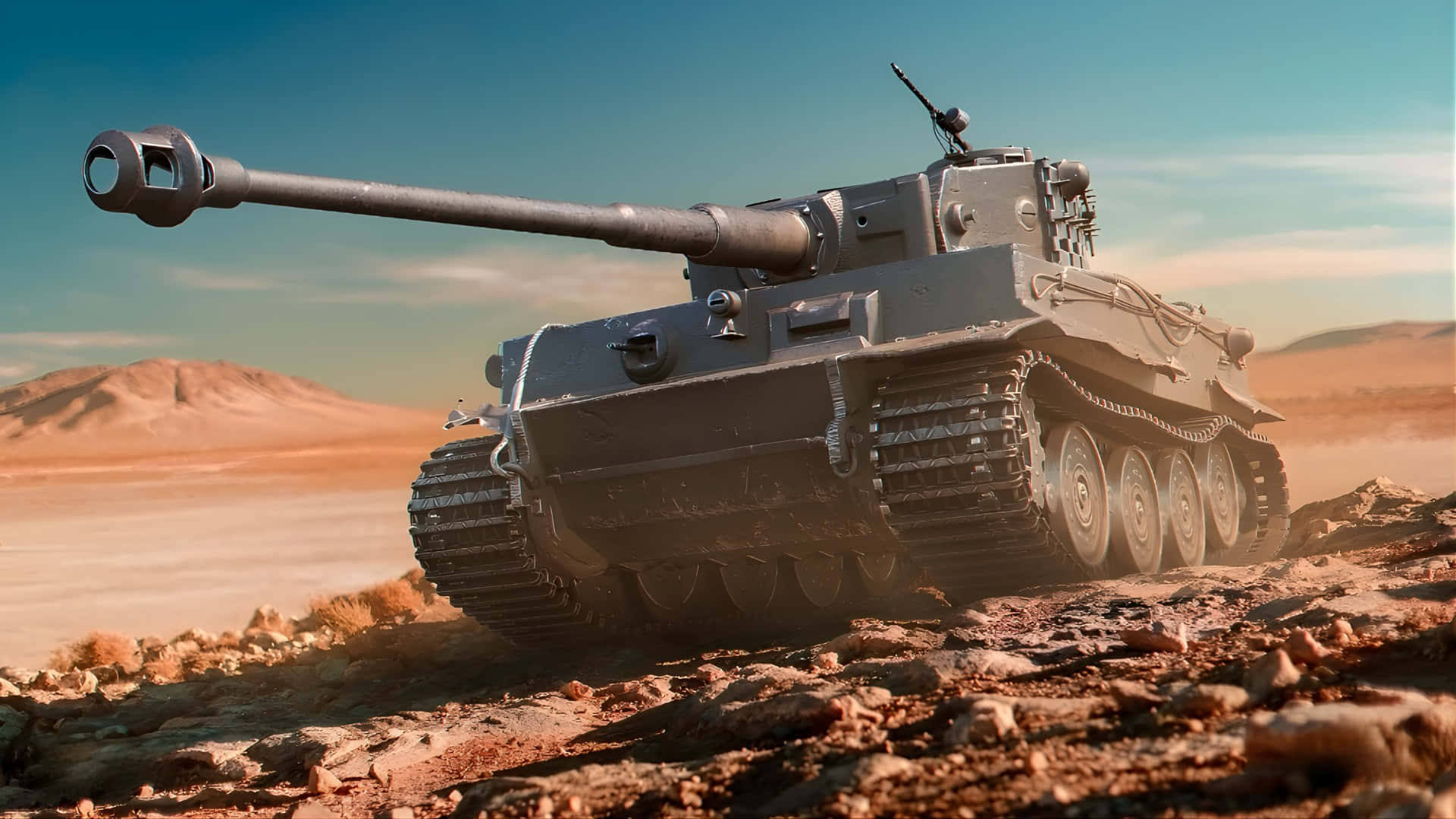 Tiger Tank, desert terrain, gray, Full HD Desktop Wallpaper
