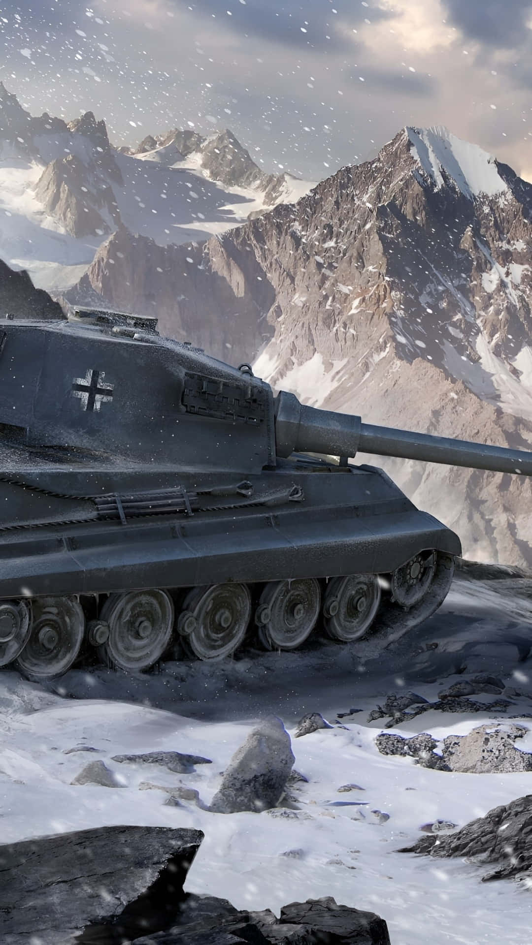 Tiger Tank, snowy mountains, dark gray, Full HD Phone Wallpaper
