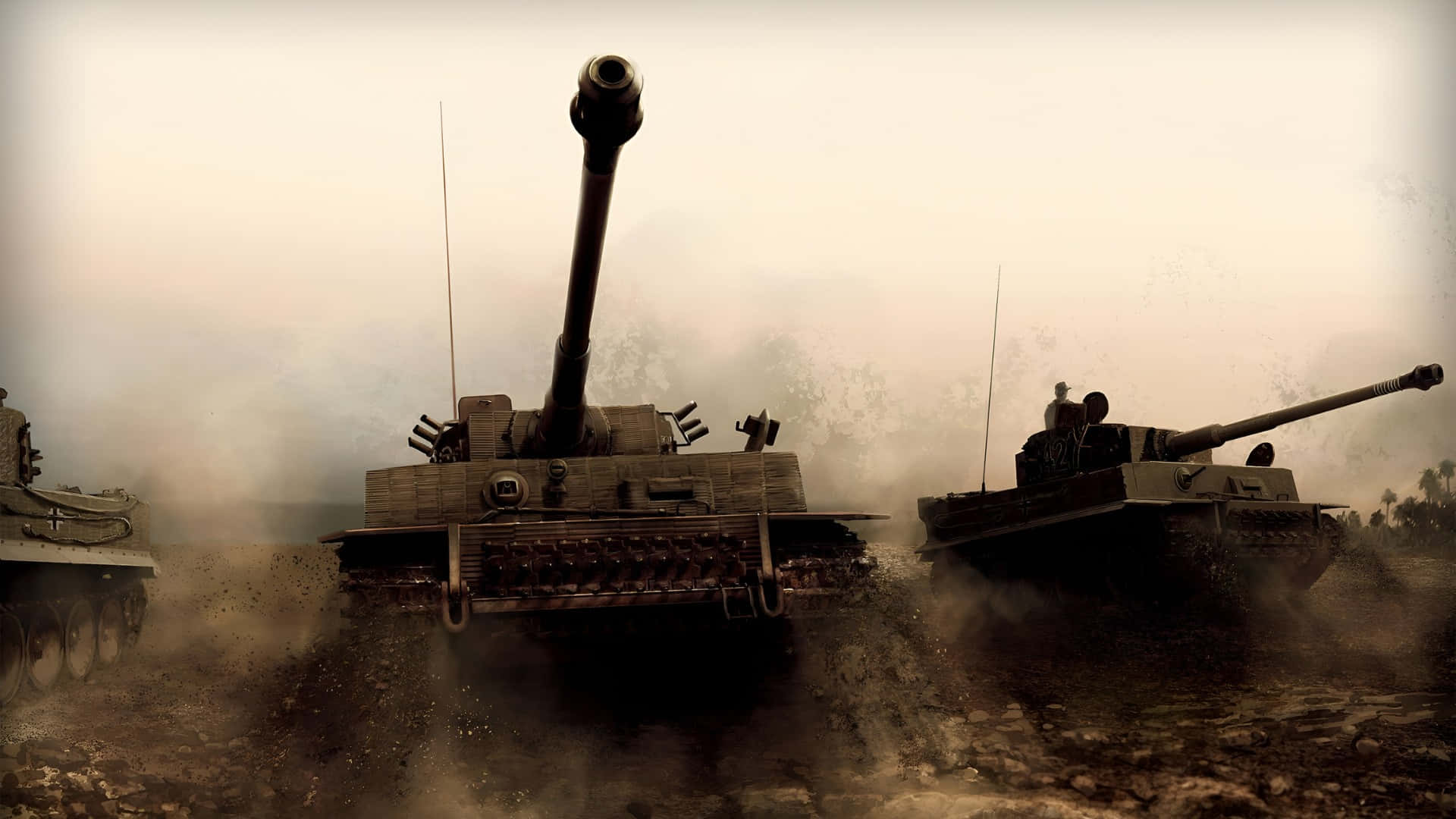 Tiger Tank, dusty terrain, hazy sky, Full HD Desktop Wallpaper