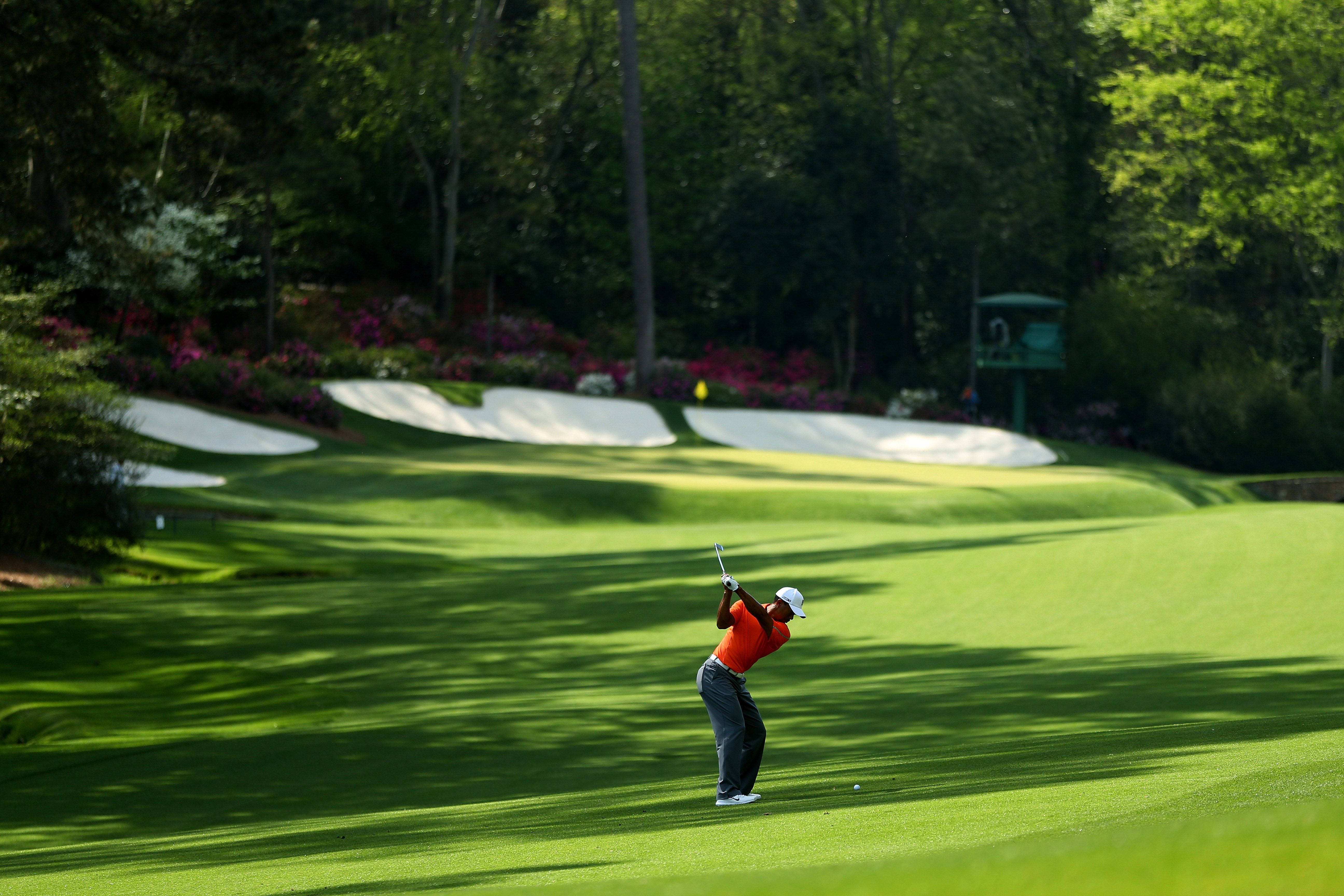 Tiger Woods Masters, golfer, bright orange shirt, 5K Desktop Wallpaper
