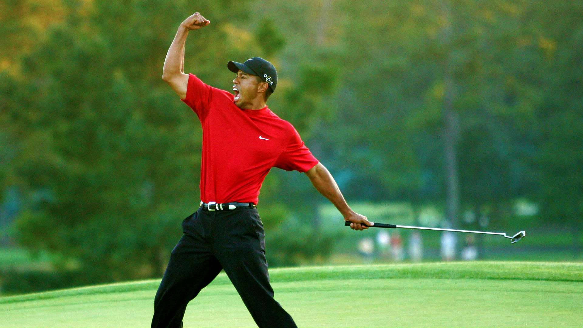 Tiger Woods, Masters, raised fist, Full HD Desktop Wallpaper