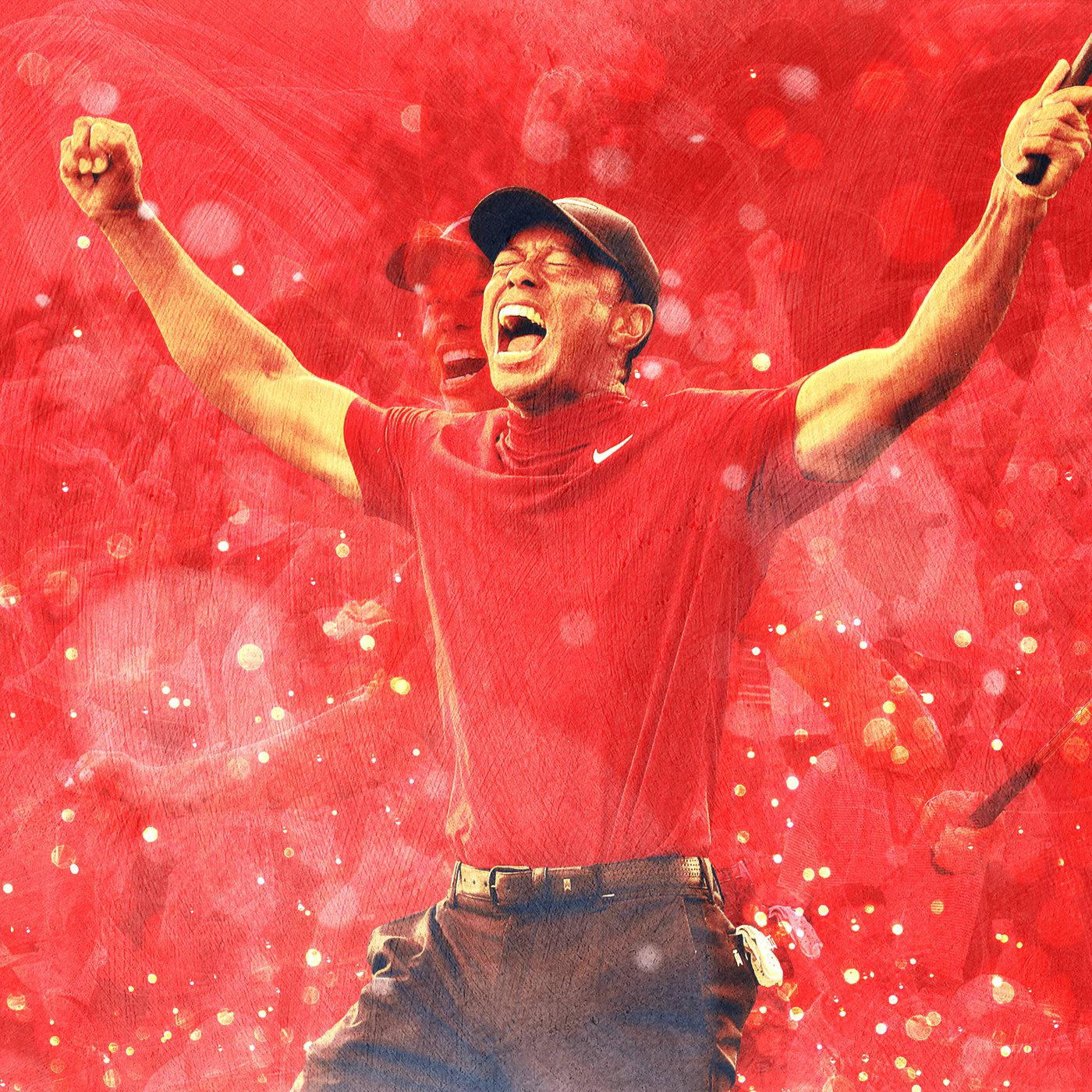 Tiger Woods Masters, red shirt, vibrant red textured background, HD Desktop Wallpaper