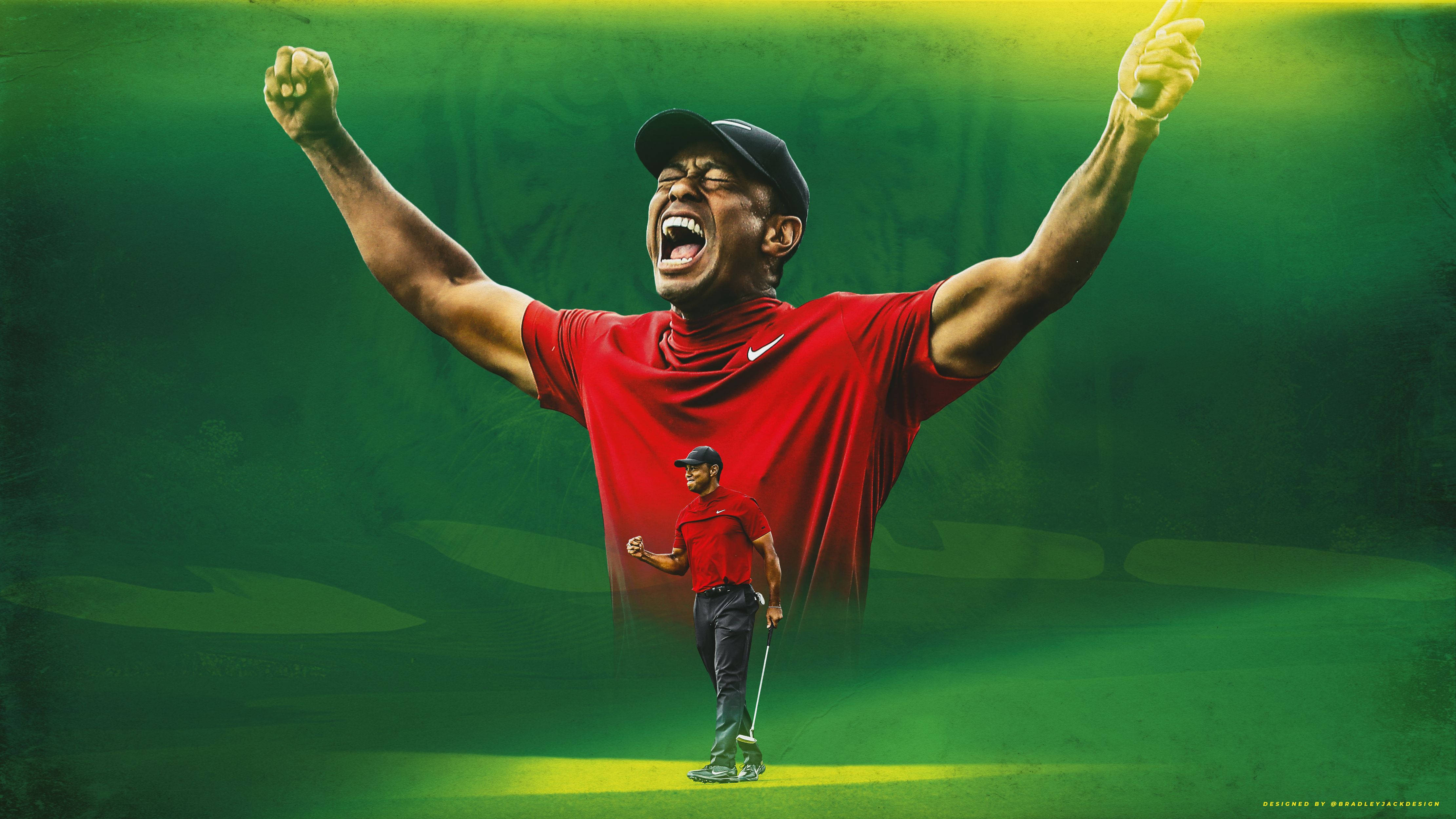 Tiger Woods Masters, red shirt, cap, 4K Desktop Wallpaper
