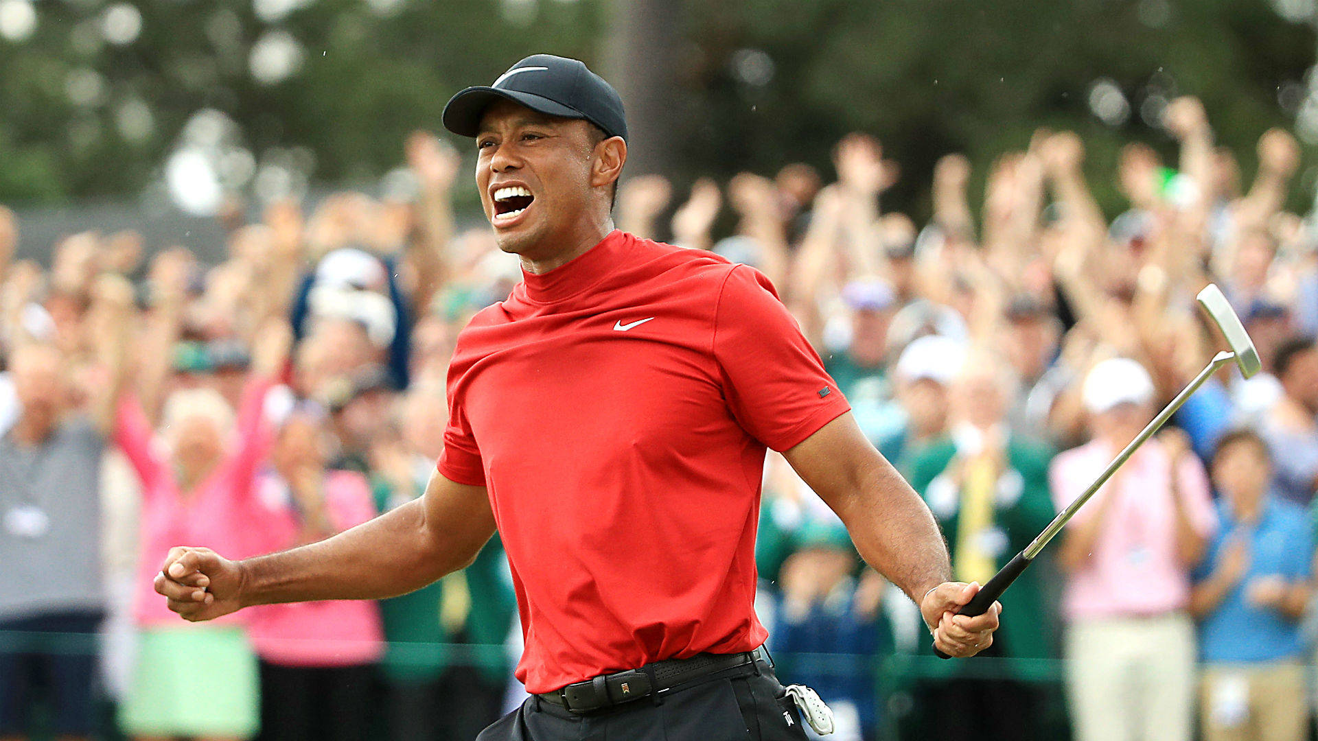 Tiger Woods, Masters, red shirt, Full HD Desktop Wallpaper