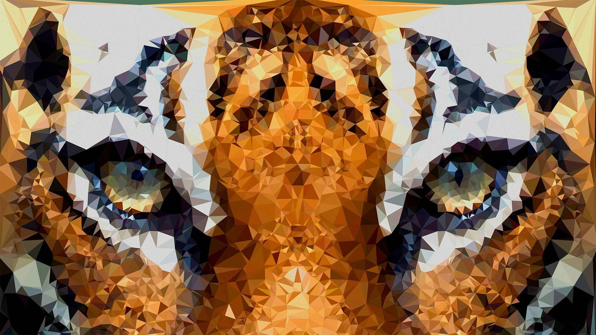 harimau, low-poly digital artwork, tiger's intense face, Full HD Desktop Wallpaper