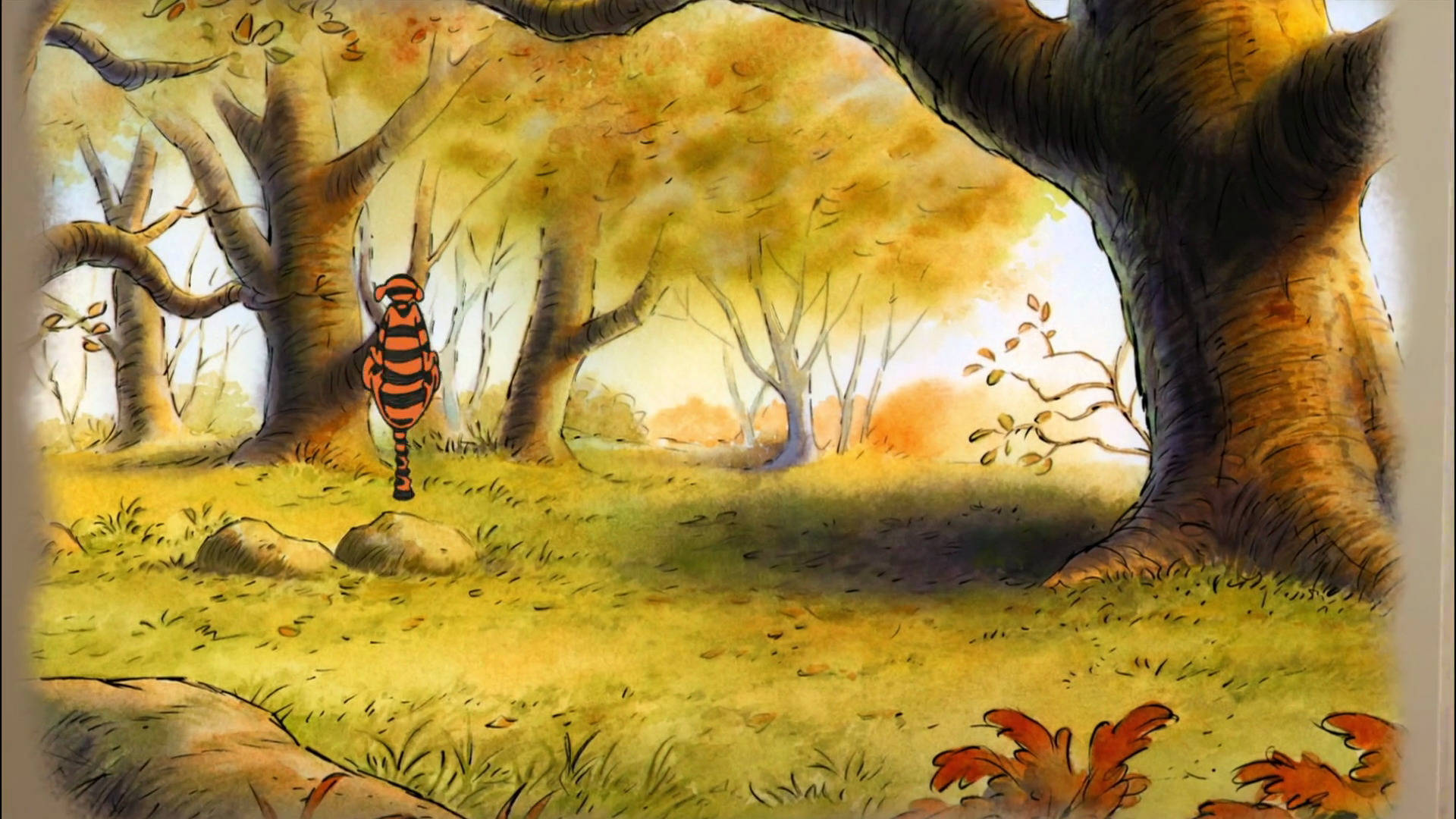 Tigger, autumn forest, golden leaves, Full HD Desktop Wallpaper