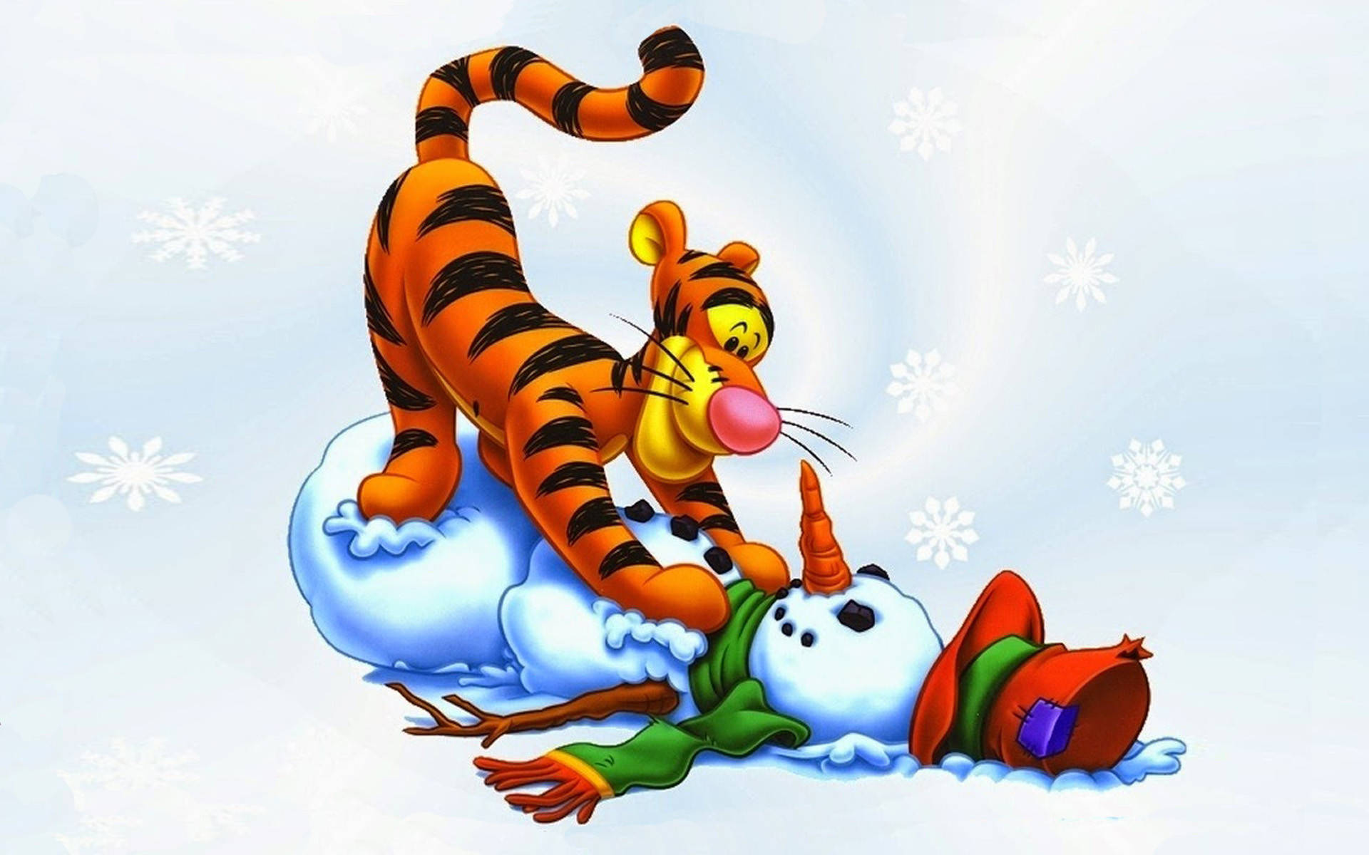 Tigger, snowman, green scarf, Full HD Desktop Wallpaper