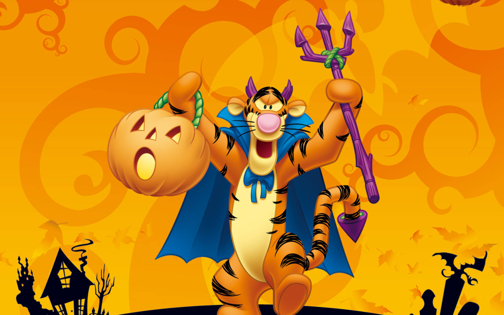 Tigger, devil costume, pumpkin, Full HD Desktop Wallpaper