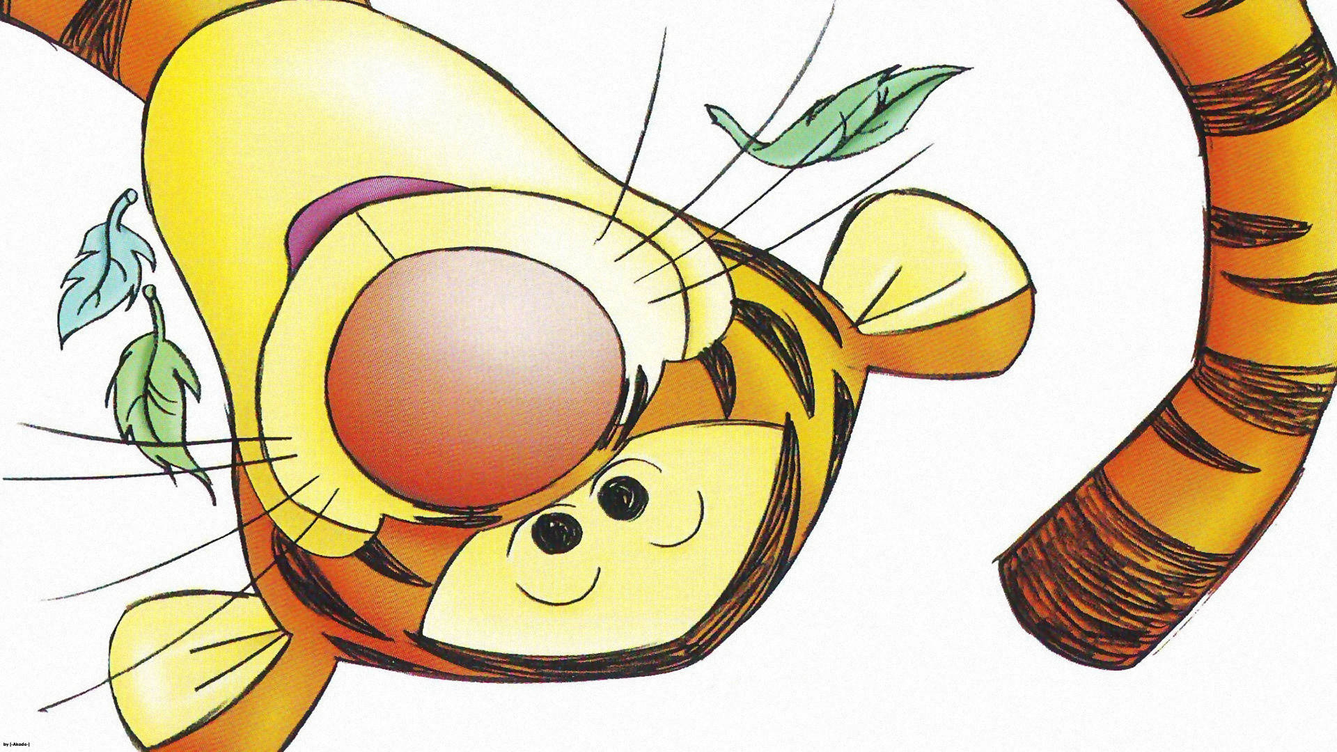 Tigger, striped body, leaves fluttering, Full HD Desktop Wallpaper