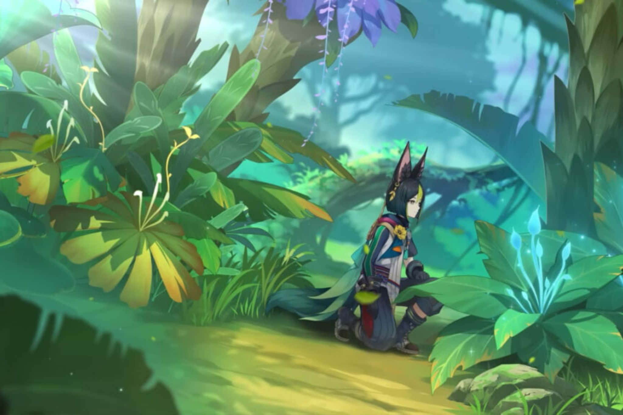 Tighnari, forest glade, sunlit jungle, Full HD Desktop Wallpaper