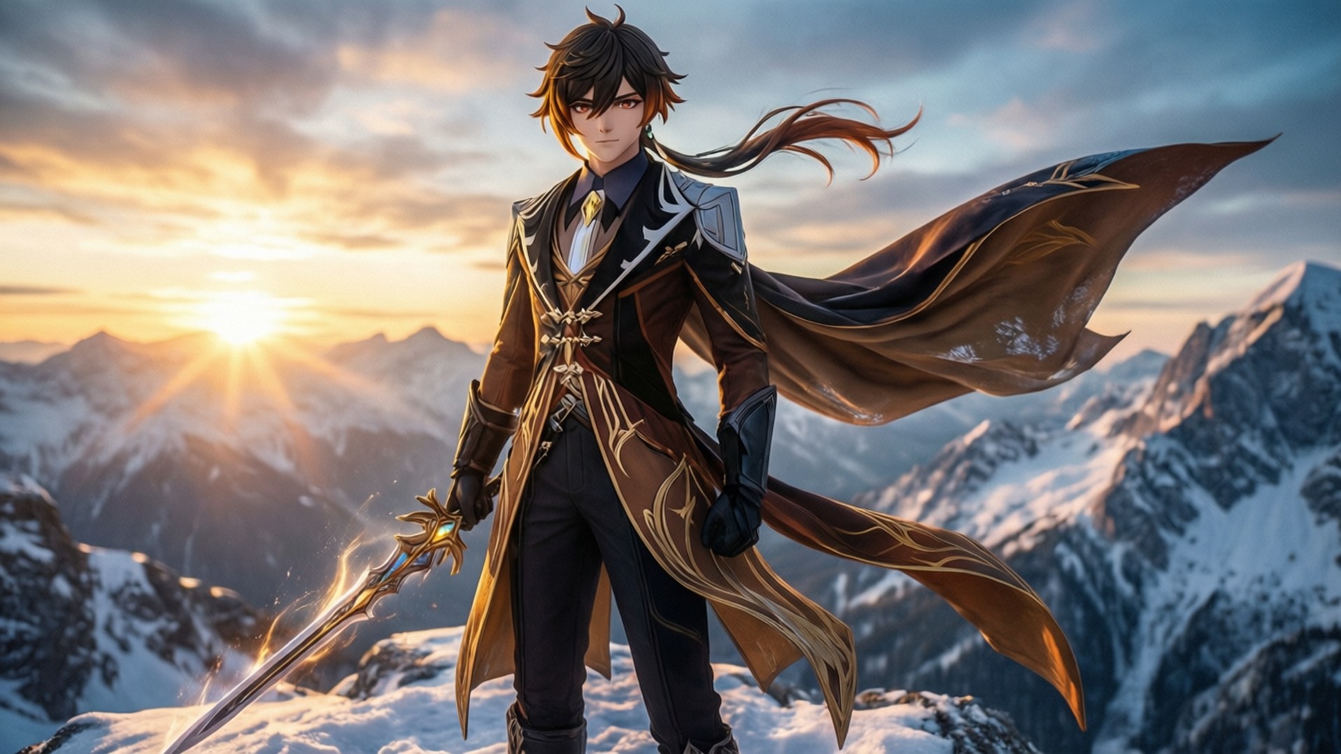 Tighnari, frosty mountain, dawn, Full HD Desktop Wallpaper