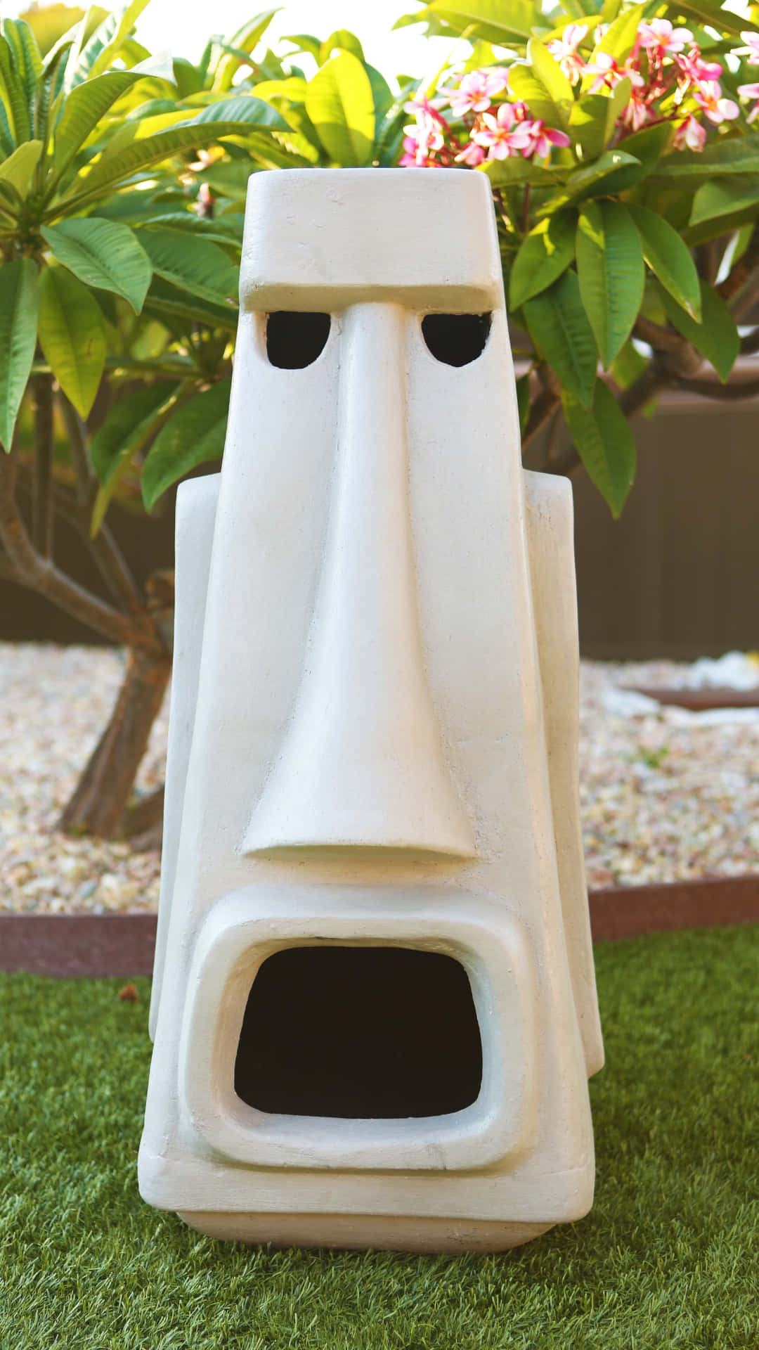 white tiki statue, moai statue, green grass, Full HD Phone Wallpaper