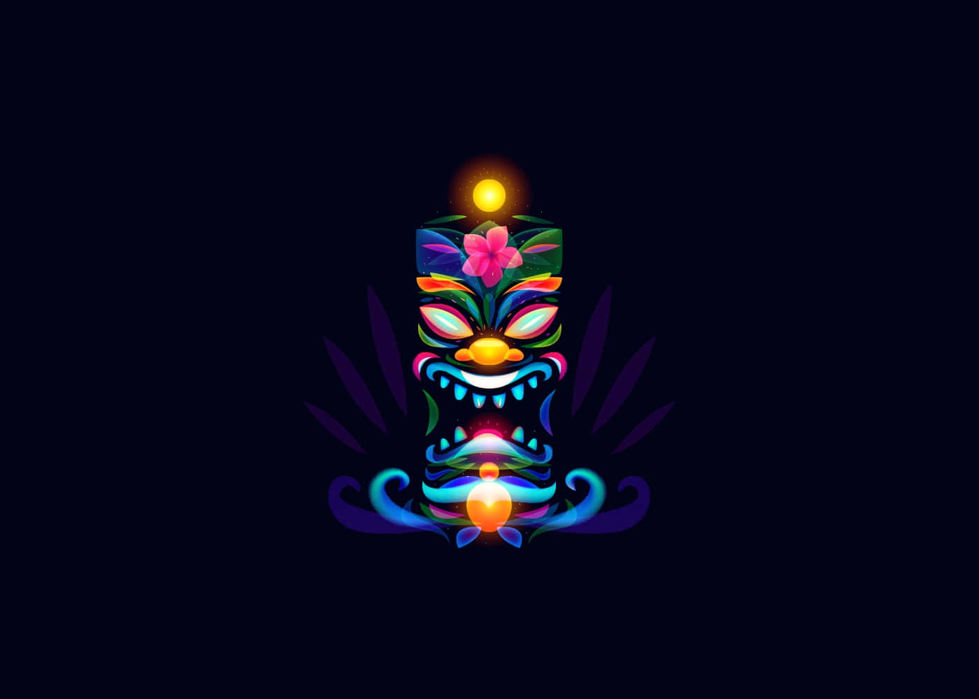 colorful tiki mask, neon, glowing eyes, HD Desktop Wallpaper